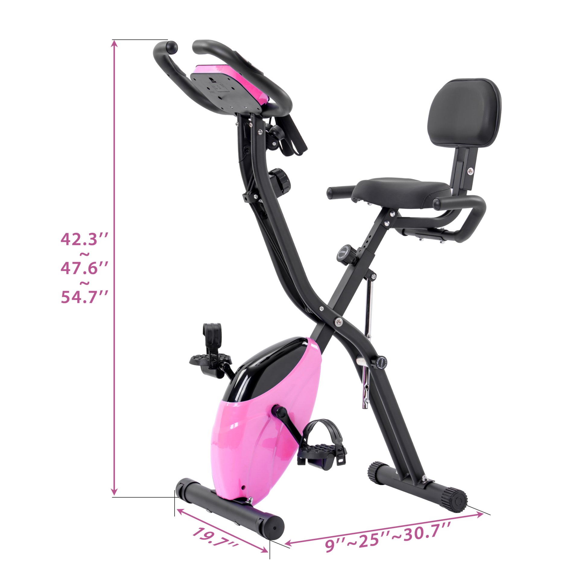 Workout Bikes, Folding Stationary For Home With 16 Level Magnetic Resistance, Indoor Exercise Equipment With Heart Rate Sensor & LCD Monitor - Pink - Image 3