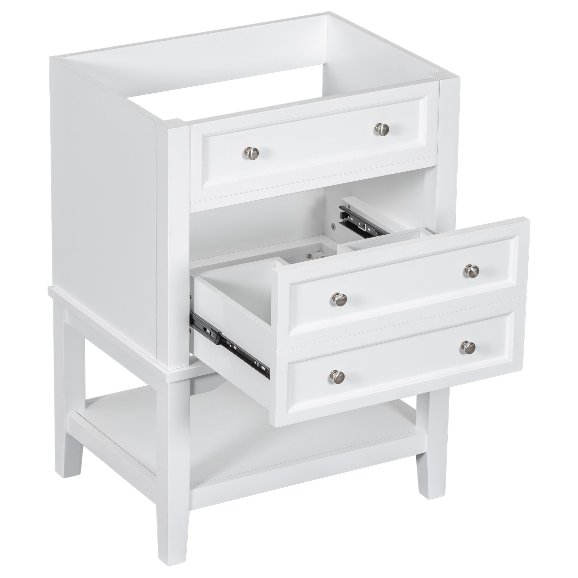 24" Bathroom Vanity Without Sink, Base Only, Storage Cabinet With Drawer And Open Shelf - White - Image 9