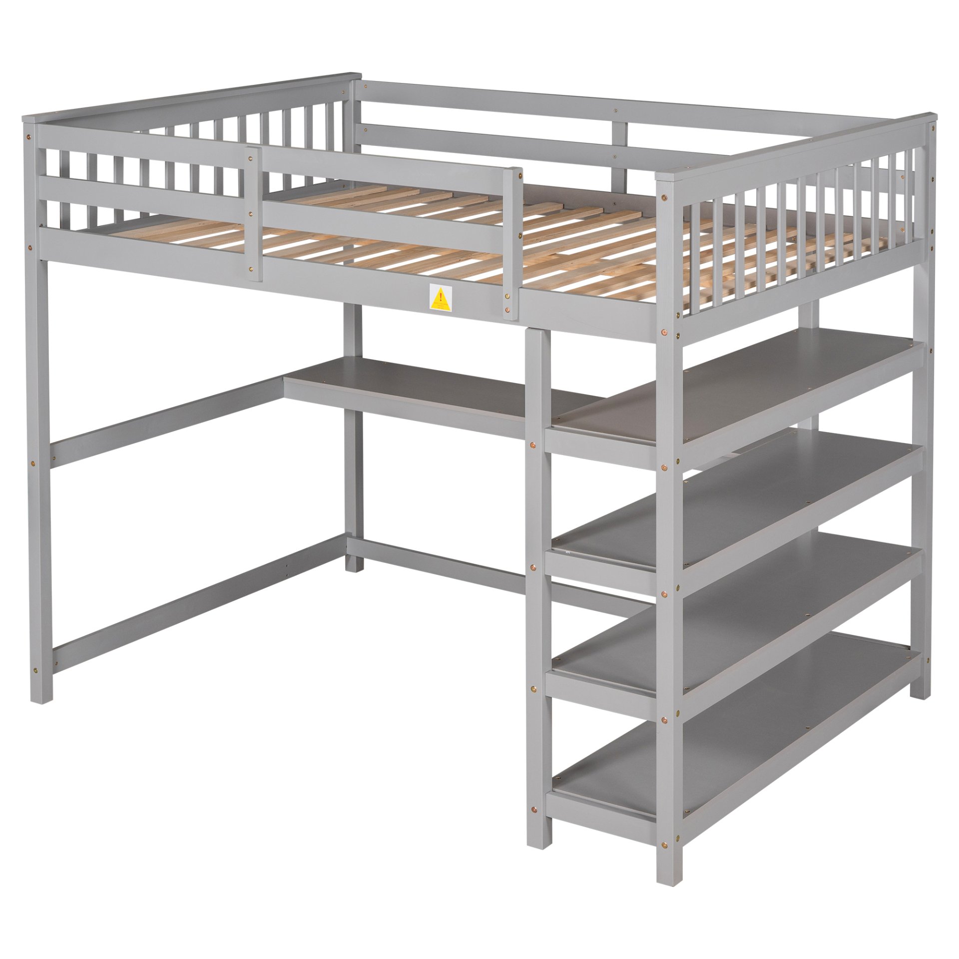 Full Size Loft Bed With Storage Shelves And Under Bed Desk - Gray - Image 12