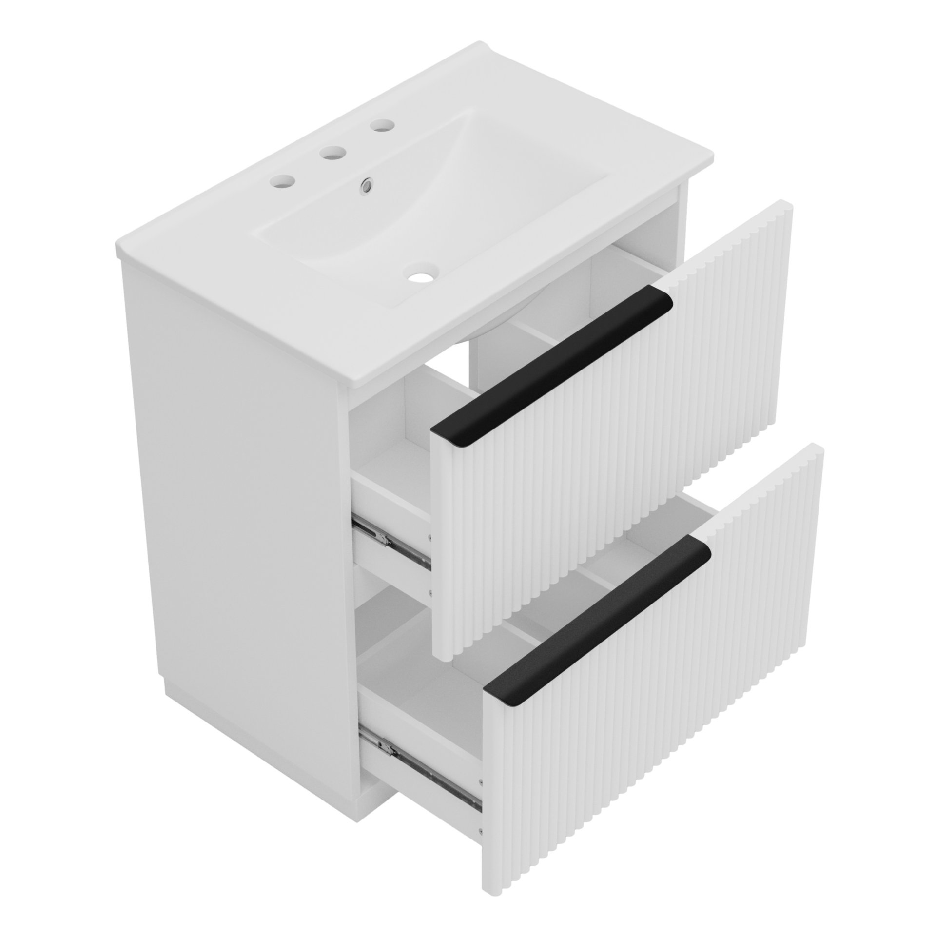 Fluted Bathroom Vanity With Sink, Full Extension Soft Close Drawers - White - Image 14