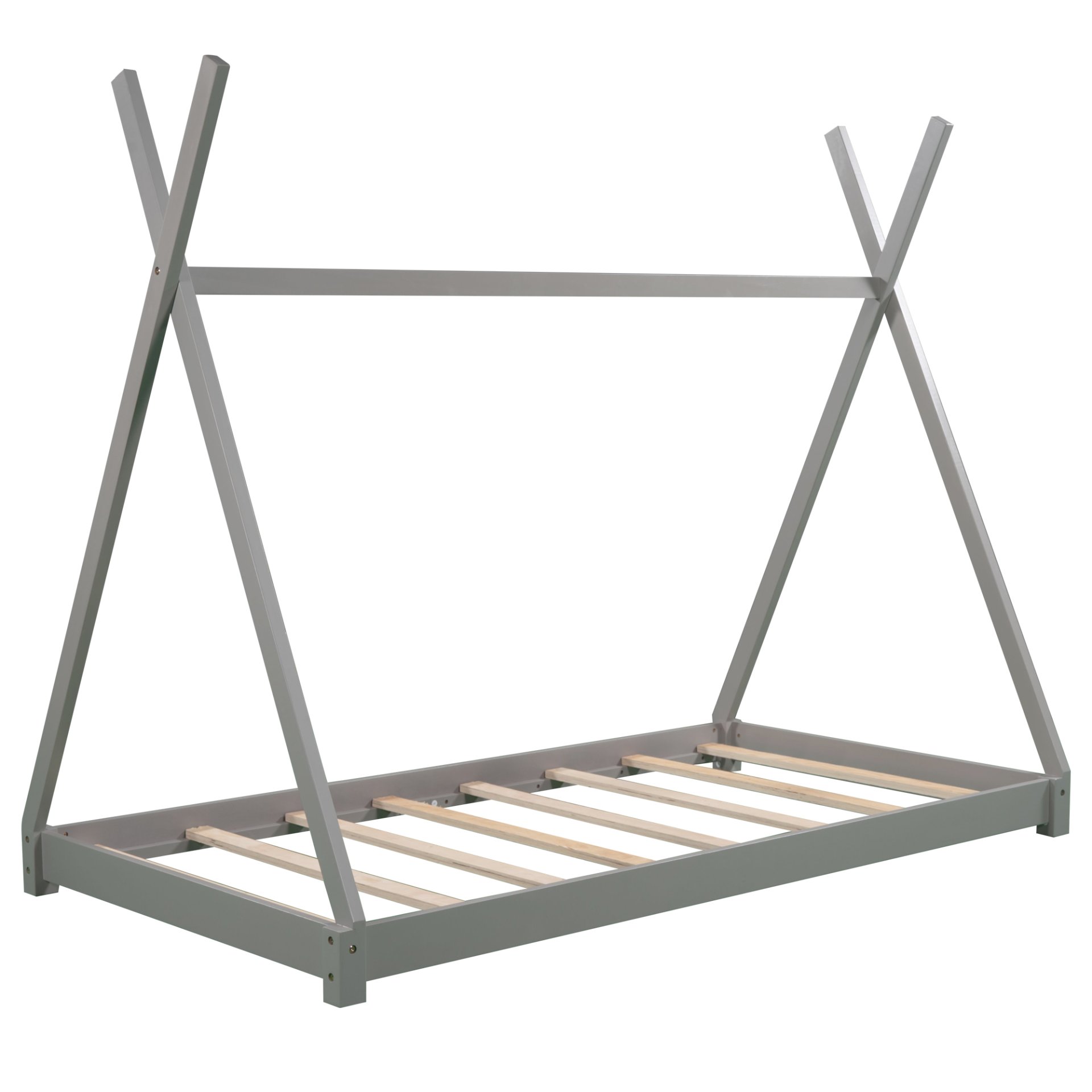 Twin Size House Platform Bed With Triangle Structure - Gray - Image 6