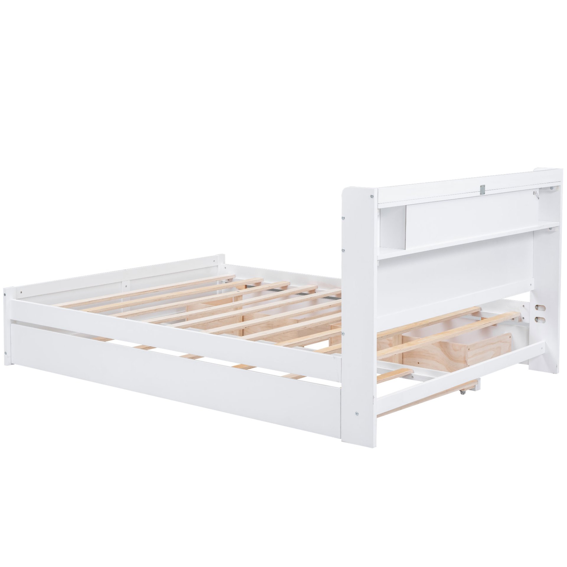 Queen Size Storage Platform Bed With LED Lights, 2 Drawers And Twin Trundle - White - Image 7