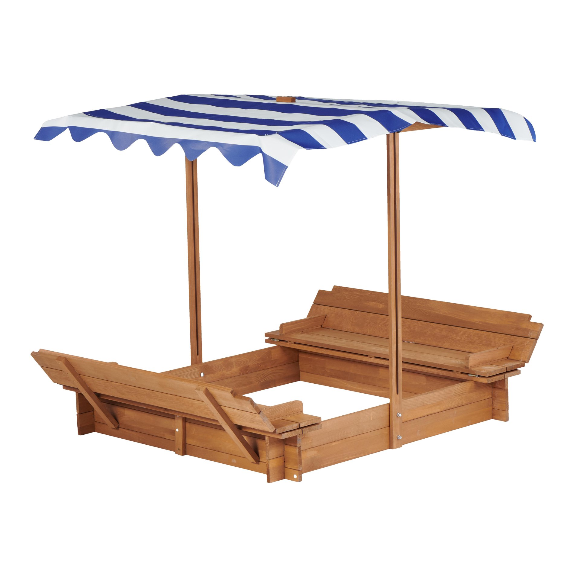 Kids Sandbox With Adjustable Cover, Sand Box With 2 Foldable Bench Seats, Outdoor Sandpit For Backyard Play - Light Brown - Image 11