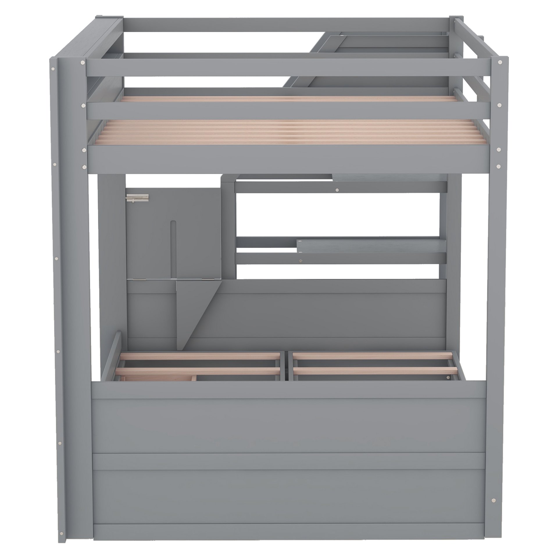 Wood Full Size Convertible Bunk Bed With Storage Staircase, Bedside Table, And 3 Drawers - Gray - Image 9