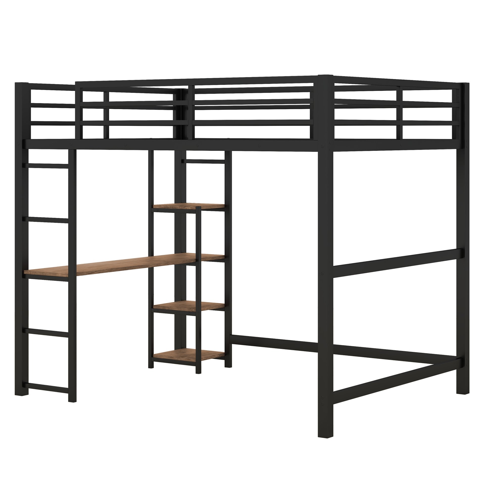 Loft Bed With Built In Desk And Storage Shelves, Full Size - Black - Image 12