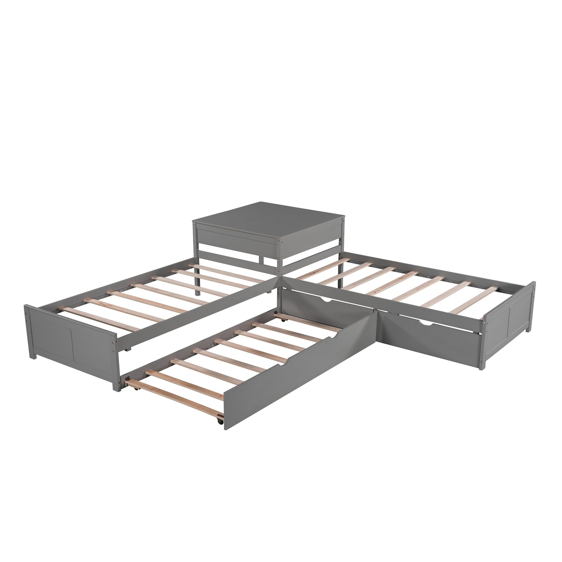 L-Shaped Platform Bed With Trundle And Drawers Linked With Built In Desk, Twin - Gray - Image 6