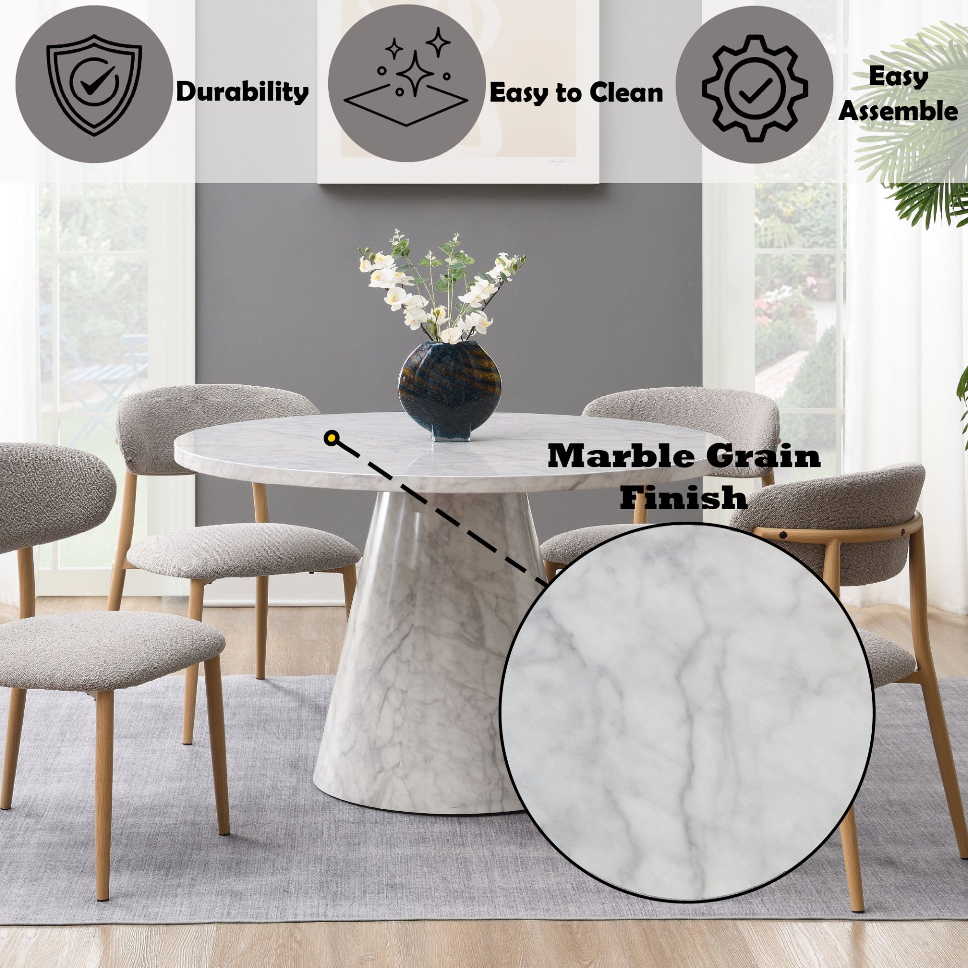Kacey - Natural Engineered Stone Round Dining Table - Stone Gray - Image 2