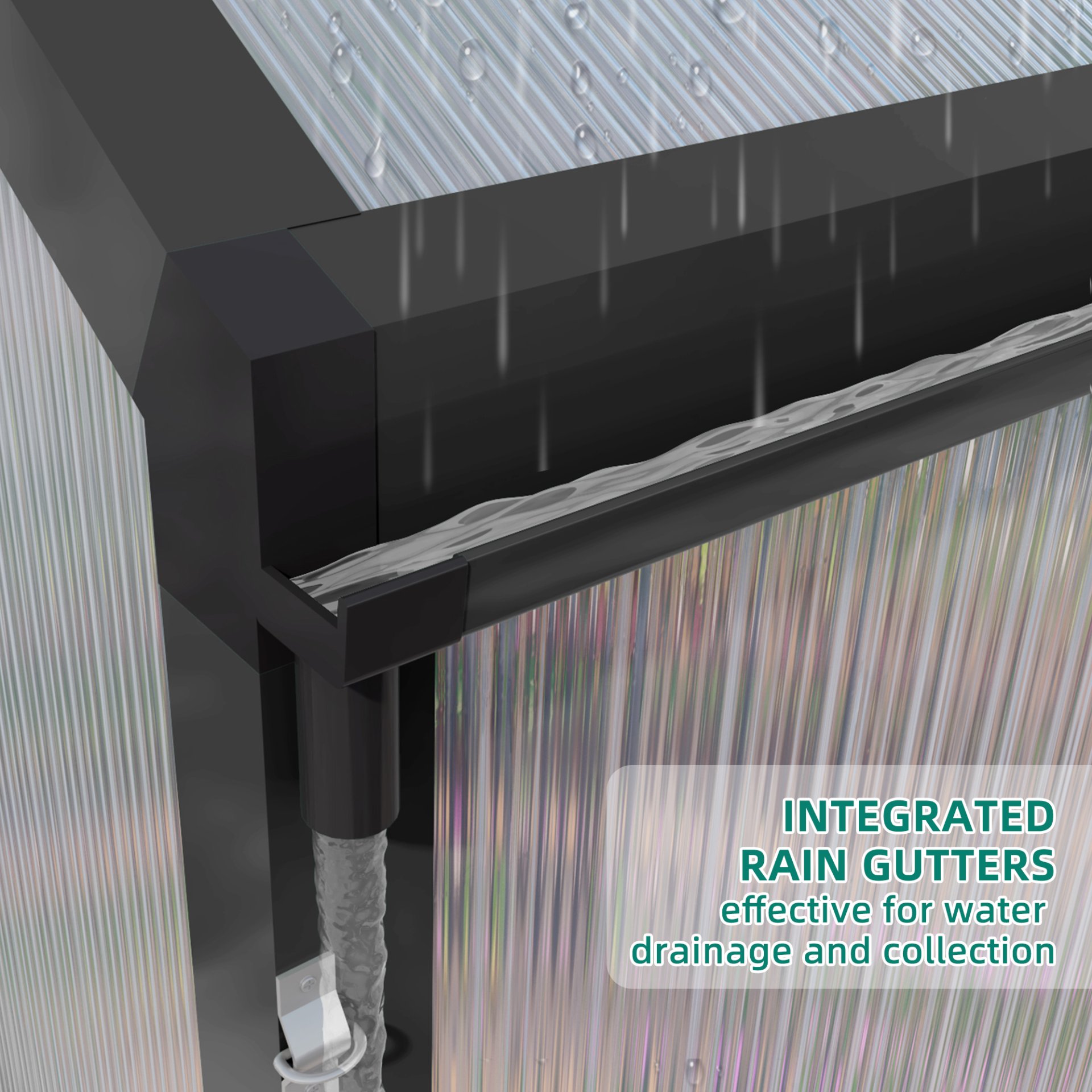 Gain Height Windproof Greenhouse 8 X 14 Ft Polycarbonate With Raised Base And Anchor Alloy Frame, All Season Outdoor Garden Shelter - Black - Image 5