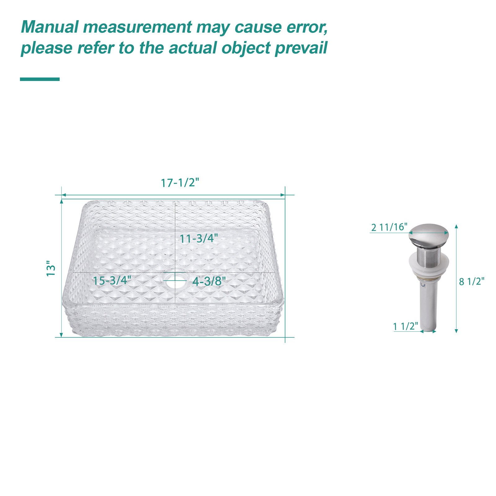 Rectangle Vessel Sink With Diamond Texture With Pop Up Drain (No Faucet) - White - Image 3