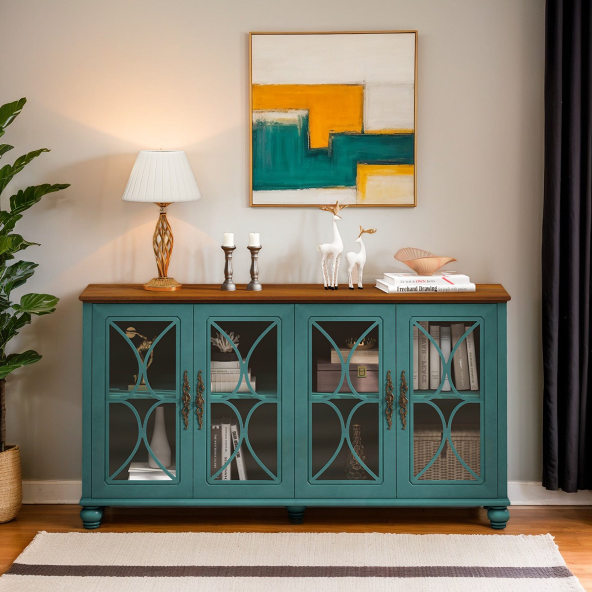 Elegant 4 Door Cabinet With Tempered Glass Doors - Dark Green - Image 7