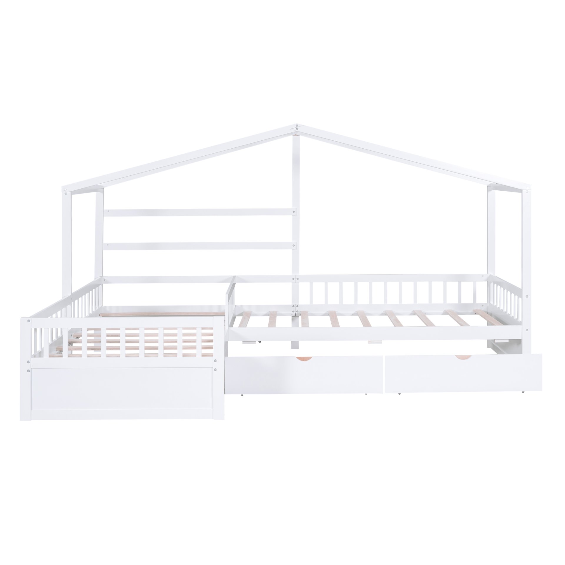 L-Shape Twin Platform Bed With 3 Storage Drawers - White - Image 7