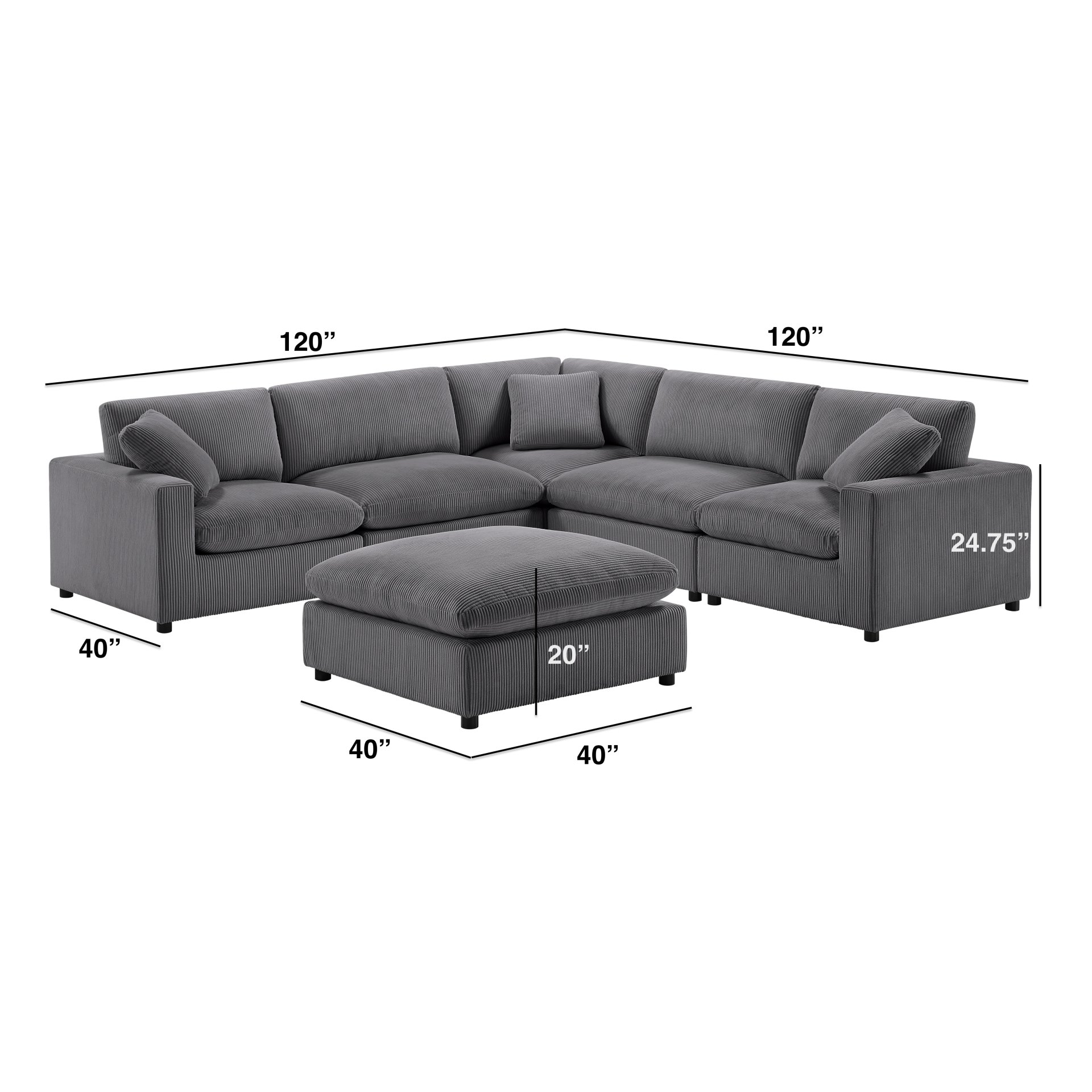Chelsea - Modular 6 Piece Sectional - Charcoal - Image 3