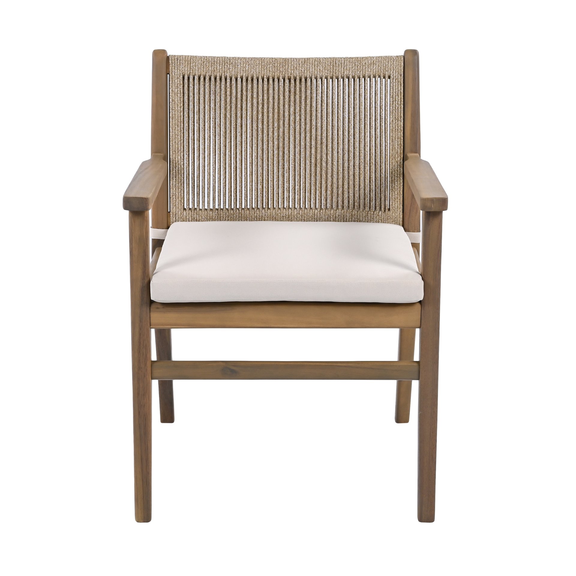Outdoor Dining Chairs, Patio Armchair With Rope Design Back (Set of 2) - Light Brown - Image 7
