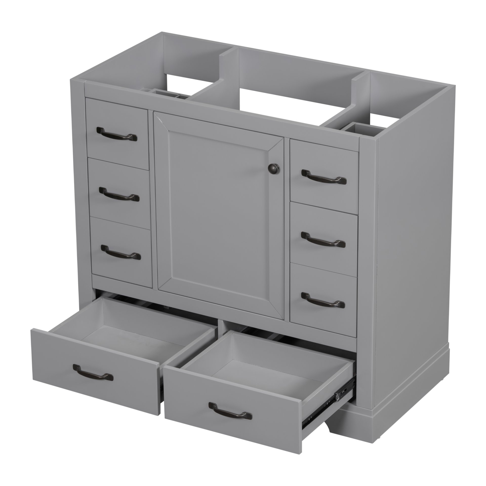 36" Bathroom Vanity Without Sink, Cabinet Base Only, 6 Drawers, Multi Functional Drawer Divider, Adjustable Shelf - Gray - Image 8