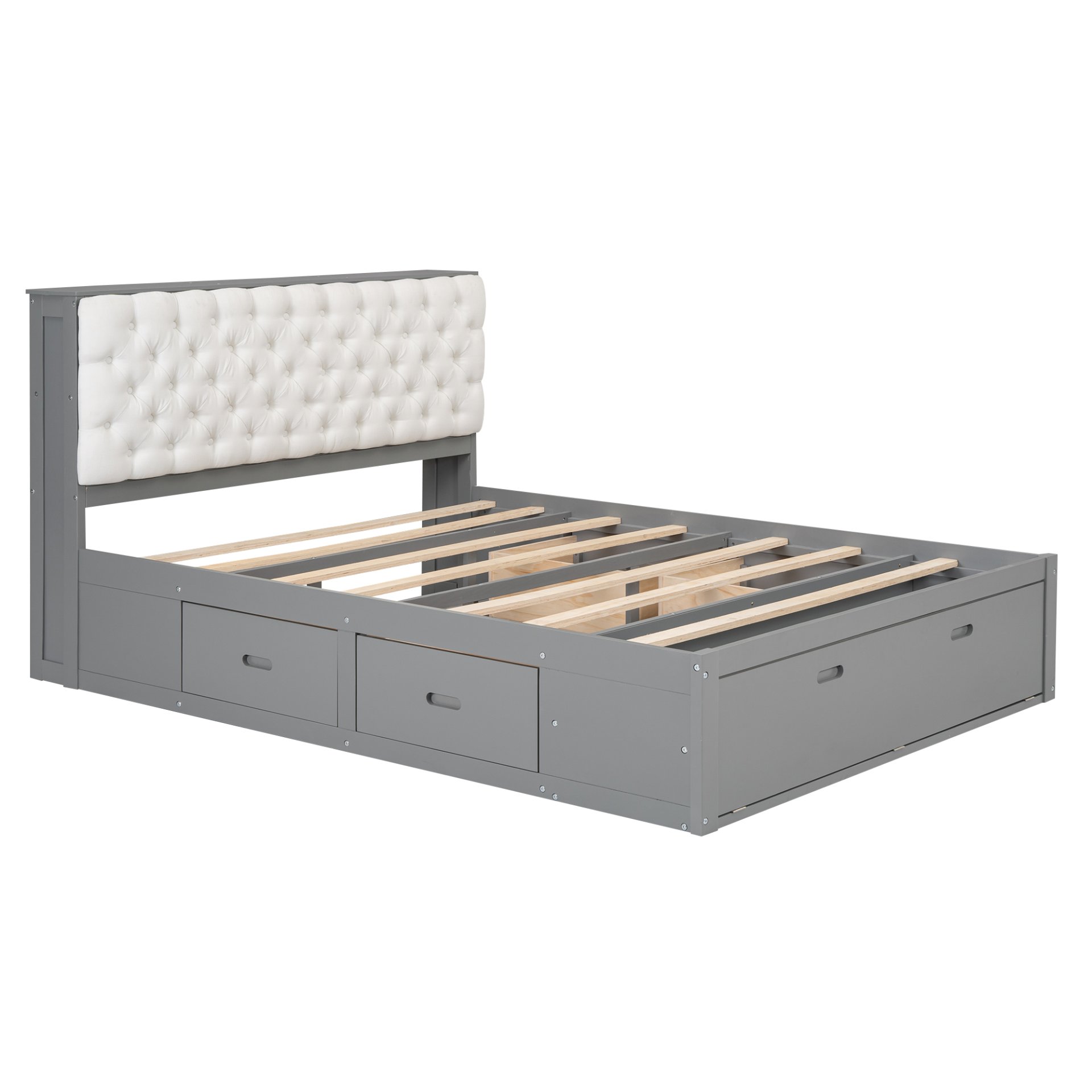 Queen Size Platform Bed With Storage Headboard, Shoe Rack And 4 Drawers - Gray - Image 15