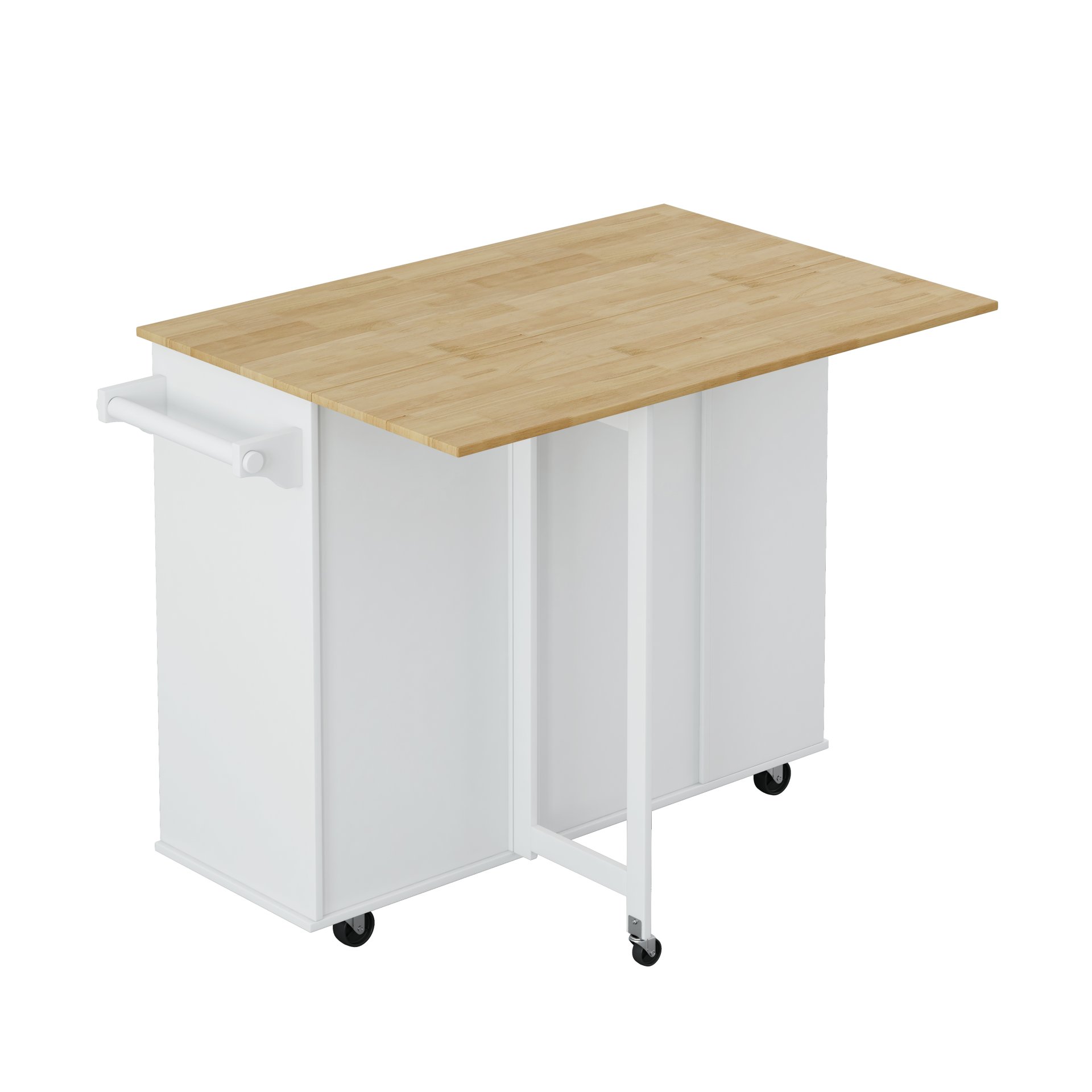 Kitchen Island Cart With 2 Door Cabinet, 2 Drawers, Spice Rack, Towel Holder, Wine Rack, And Foldable Top - White - Image 7