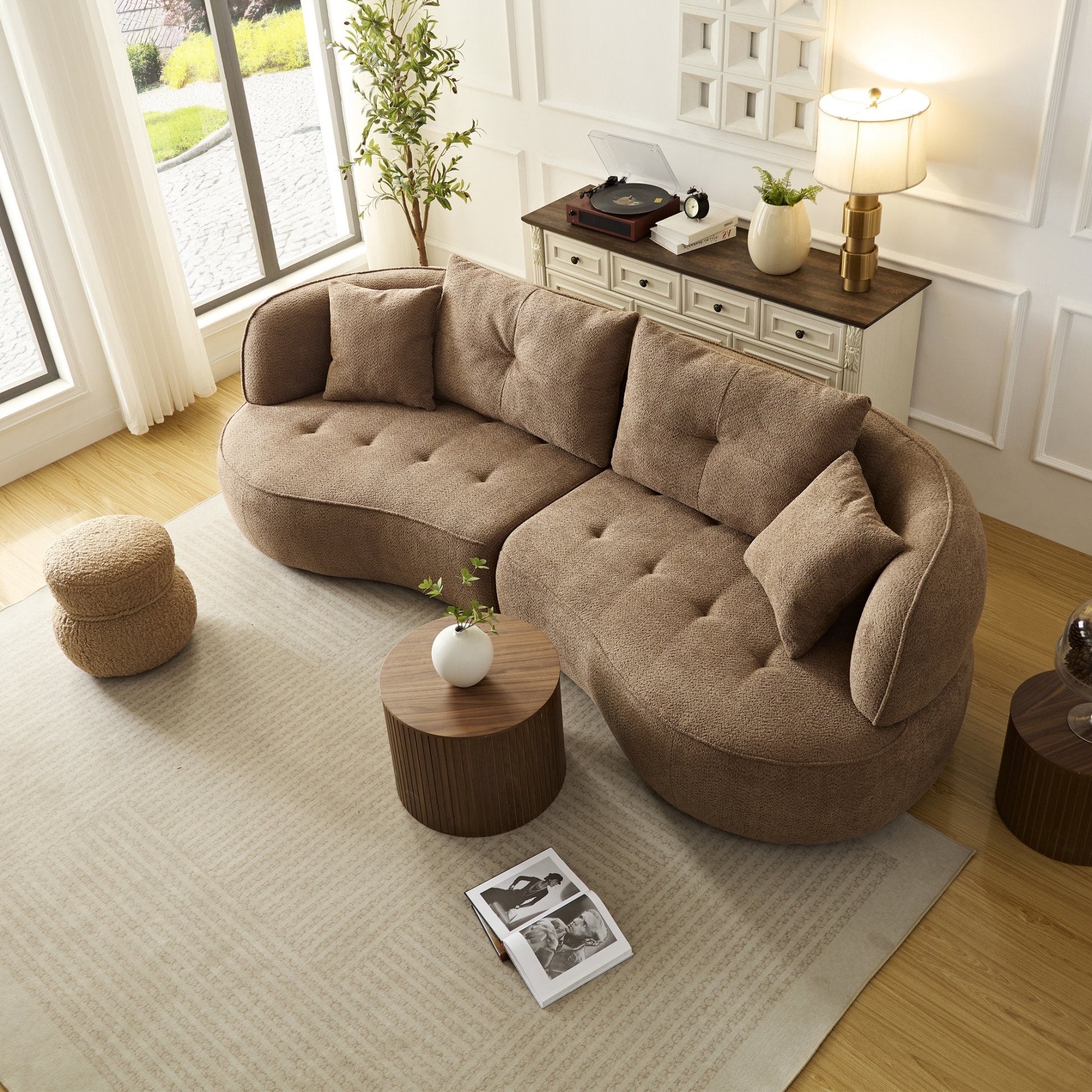 Modular Sofa, Durable Fabric, Solid Wood Frame, High Density Sponge Padding, Seating For 4 - Camel - Image 6