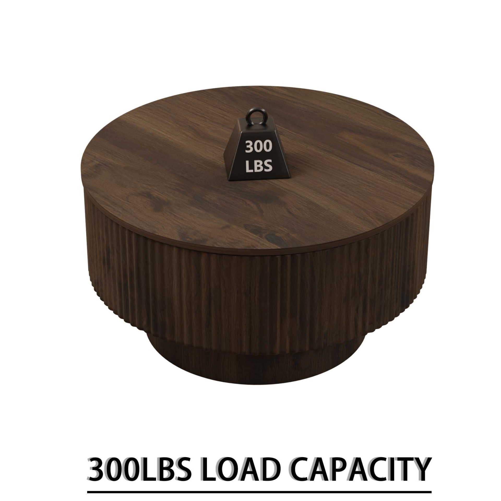 Circular Coffee Table With Stripe Design And Hidden Storage - Walnut - Image 16