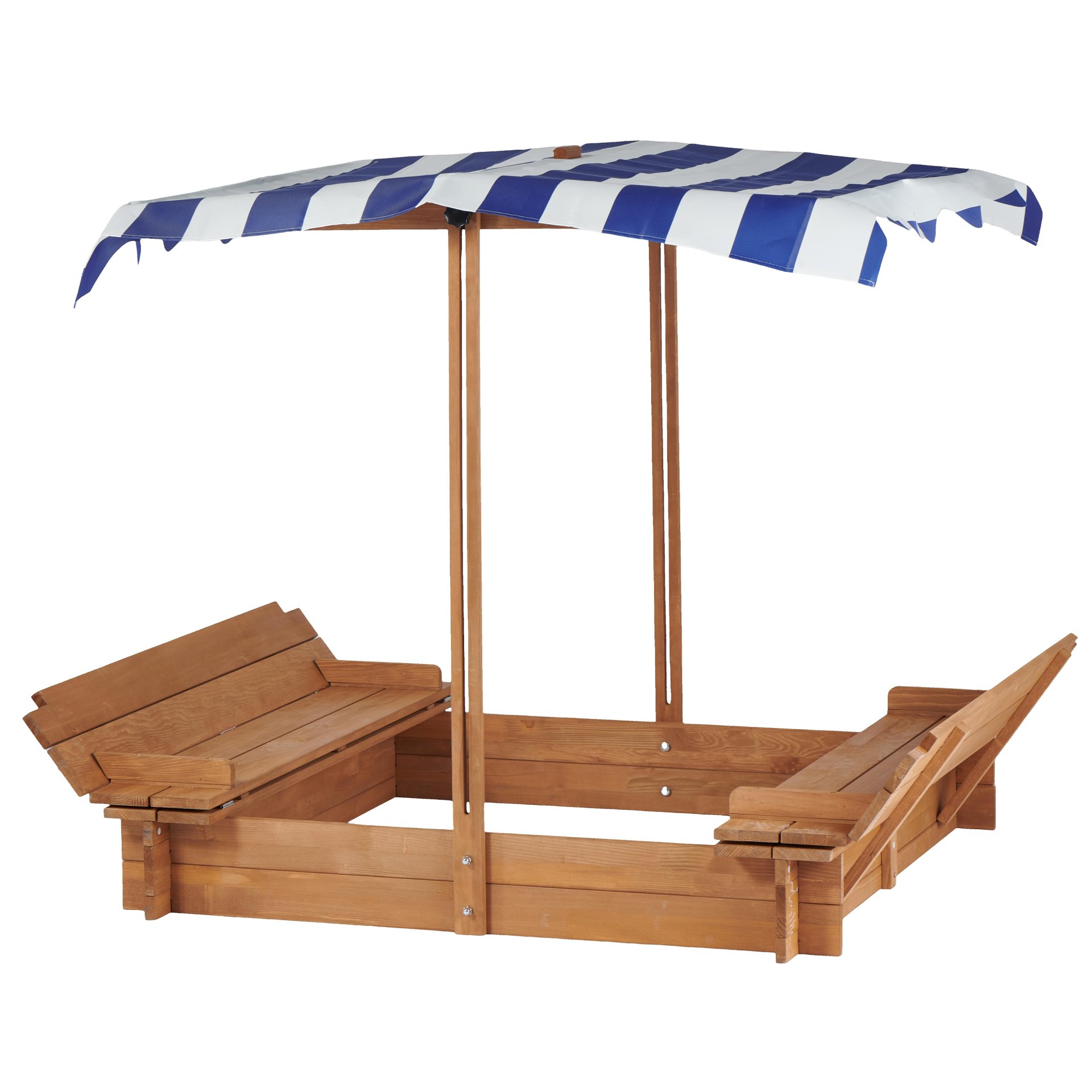 Kids Sandbox With Adjustable Cover, Sand Box With 2 Foldable Bench Seats, Outdoor Sandpit For Backyard Play - Light Brown - Image 9