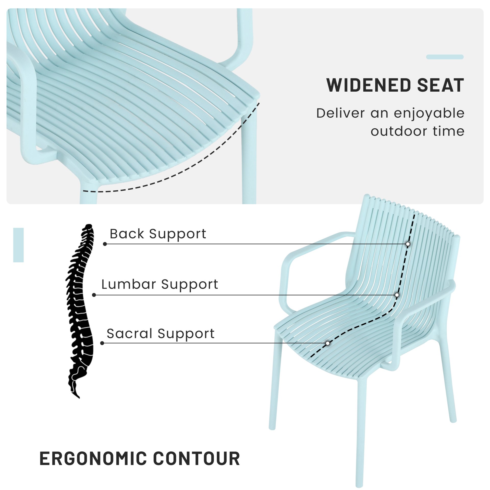 4 Piece Stackable Single Chairs With Vertical Stripe Design For All Weather - Light Blue - Image 11