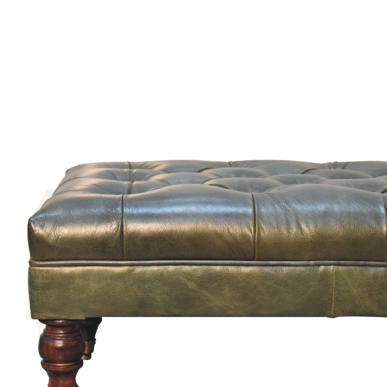 Buffalo - Leather Ottoman With Castor Legs - Green - Image 4