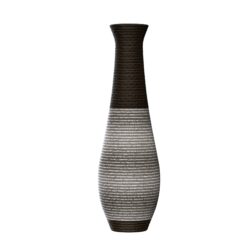 Tall Standing Designer Floor Vase Durable Artificial Rattan Elegant 2 Tone Finish Ideal Decor Accent For Living Room, Bedroom, Entryway Stylish Home Decor Statement Piece - Black / Gray