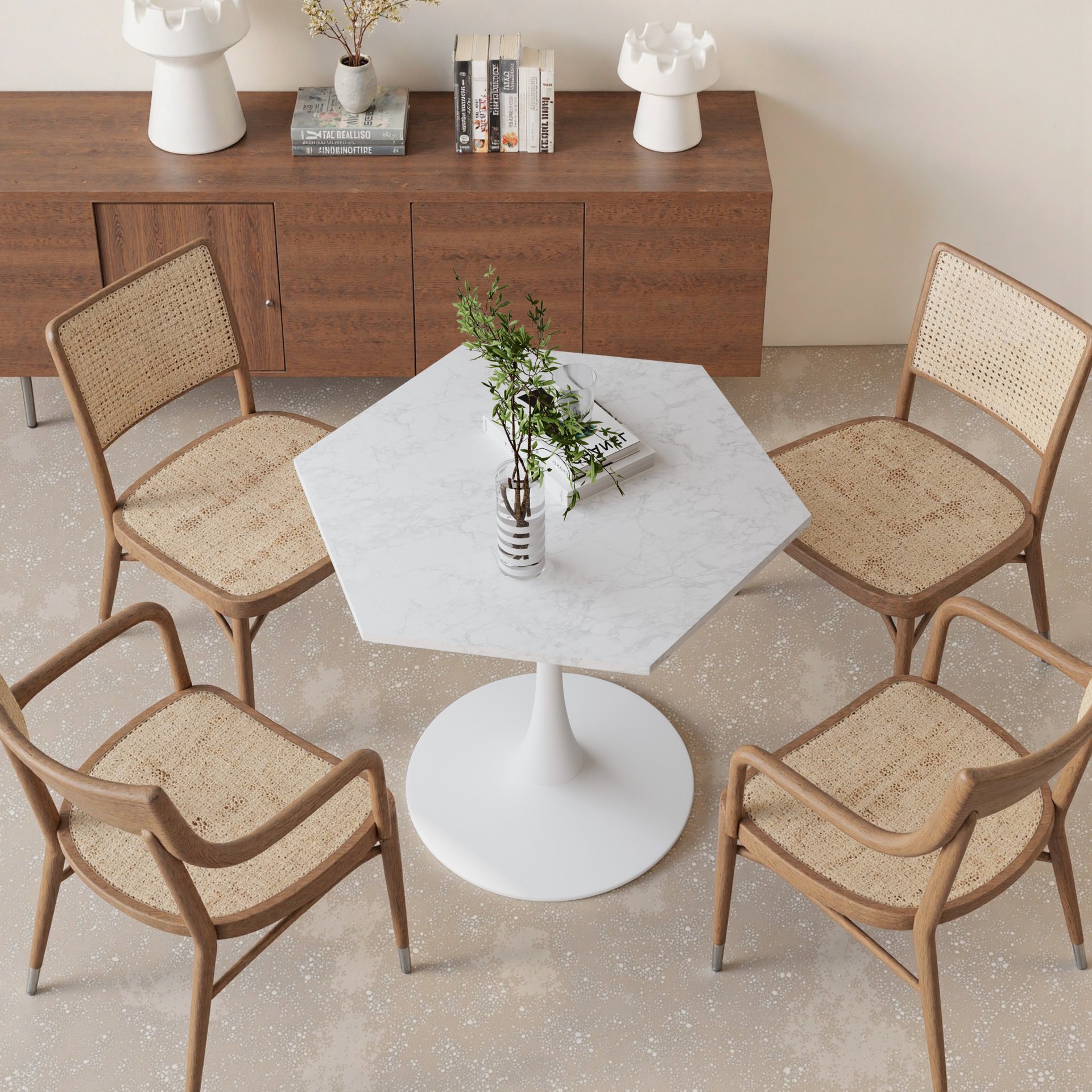 Hexagonal Coffee Table With Printed Marble Top And Base - White Marble - Image 5