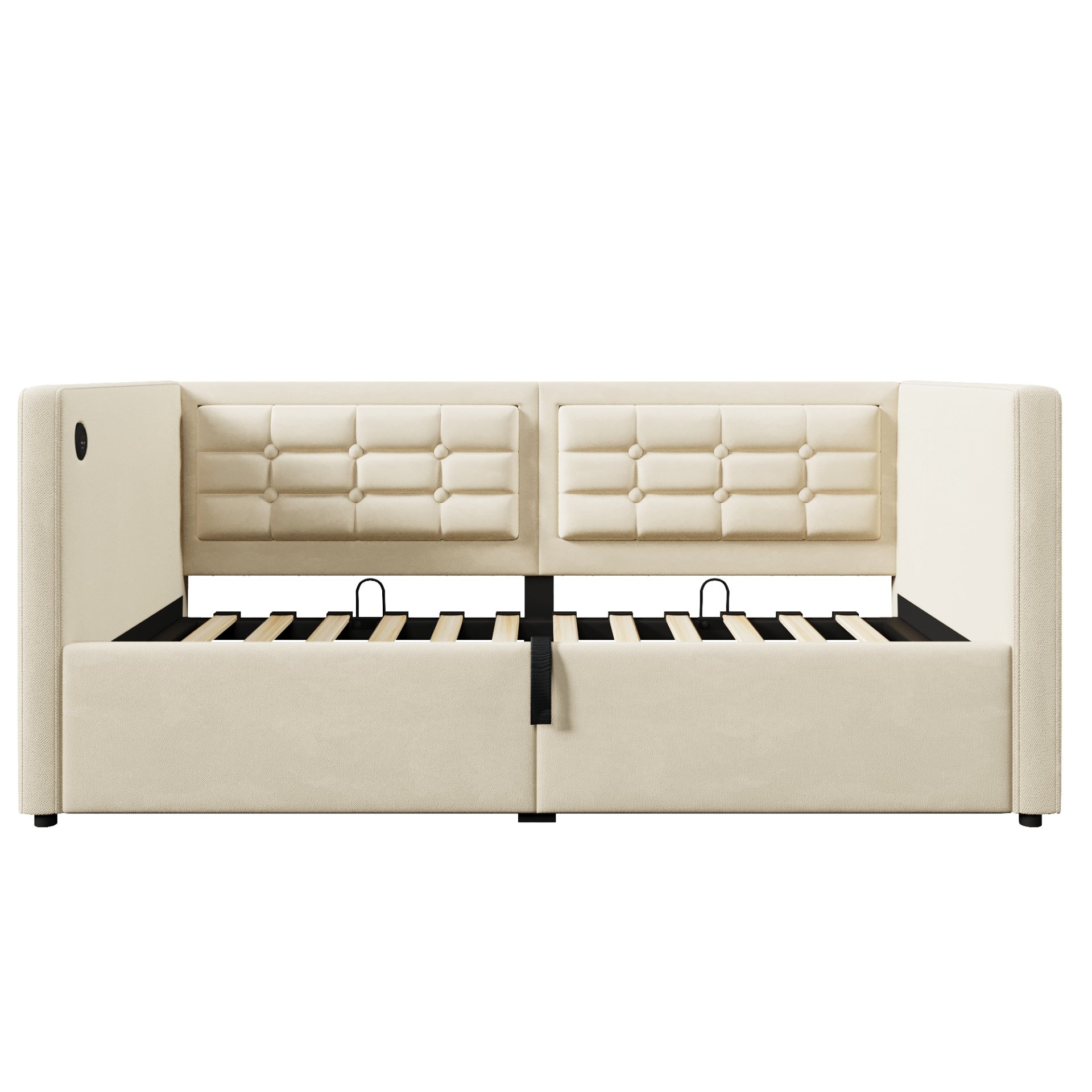 Twin Size Upholstered Hydraulic Storage Daybed With USB & Type C Charging - Beige - Image 16