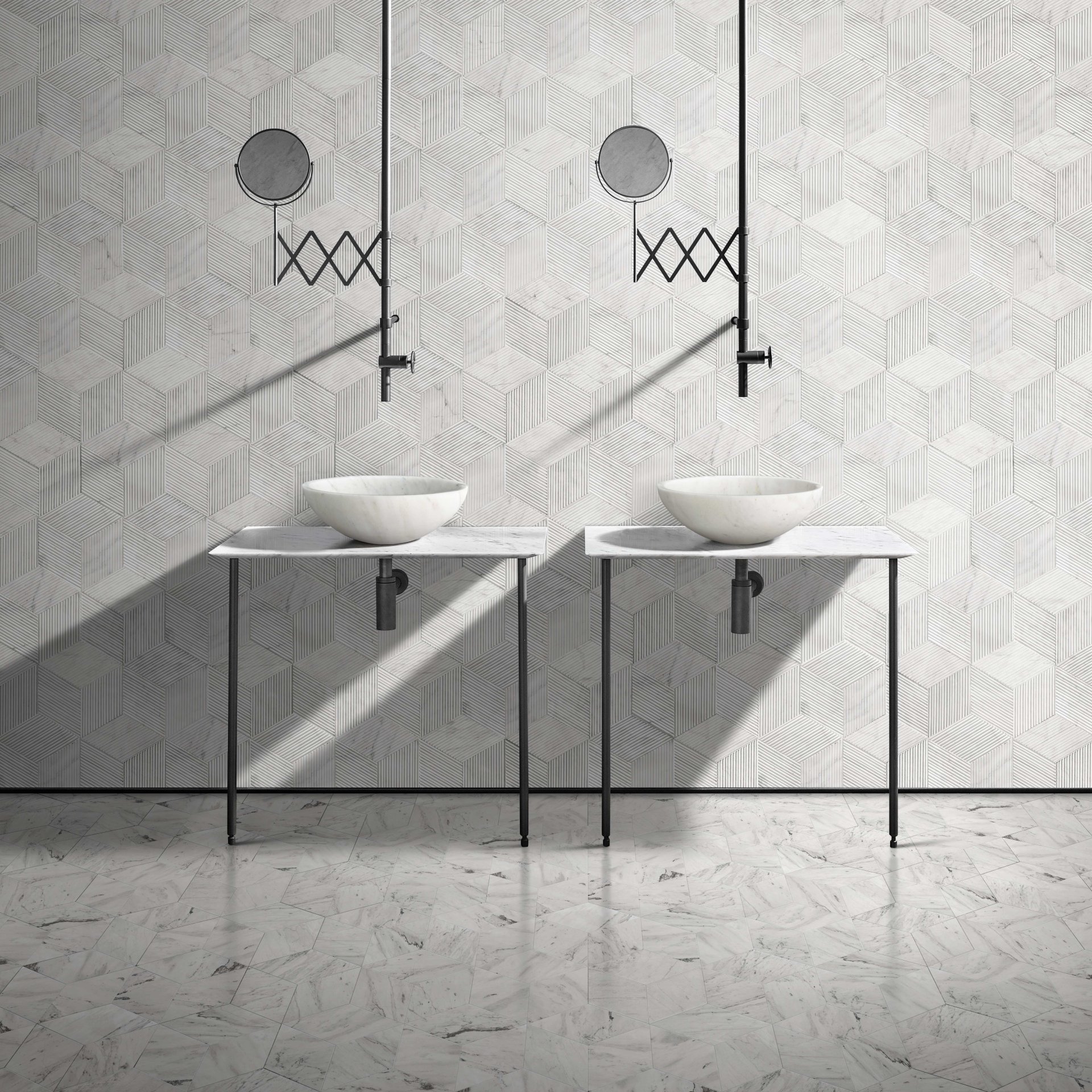 Bathroom Vessel Sink, Semi Polished Surface, Genuine Real Marble - White / Natural - Image 5