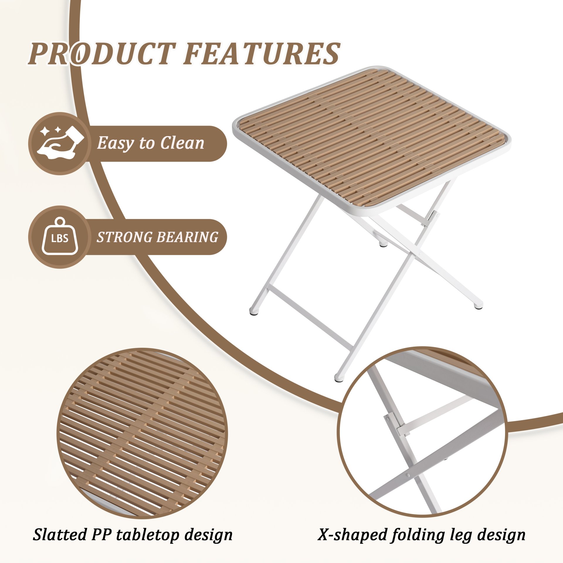 2 Pack Lounge Chair Set With Folding Square Table - Khaki / Pale Green / White - Image 20