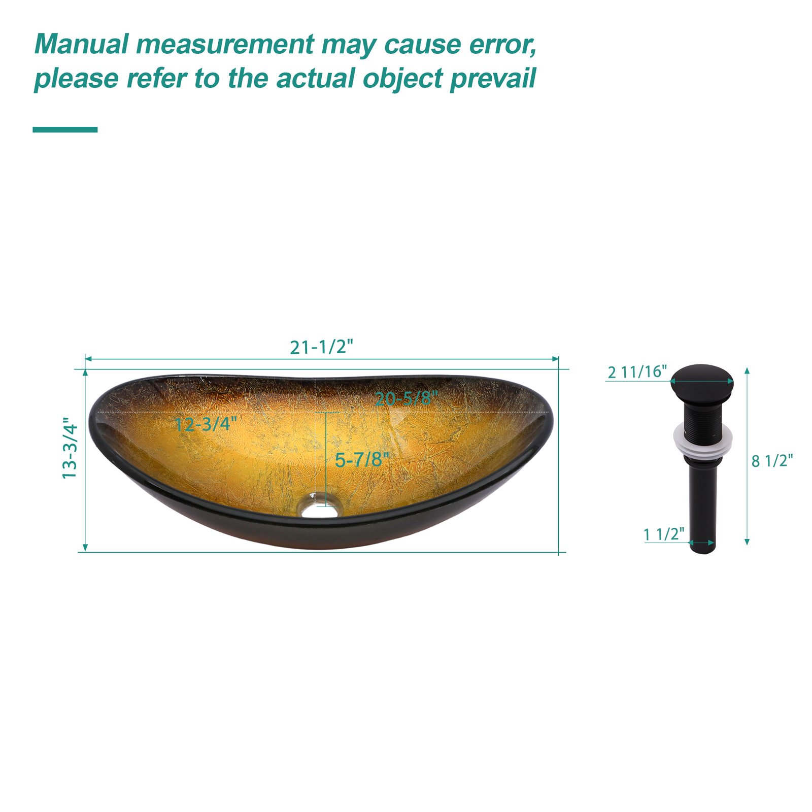 Vessel Sink With Pop Up Drain, Boat Shape Above Counter Bathroom Sink - Gold - Image 3
