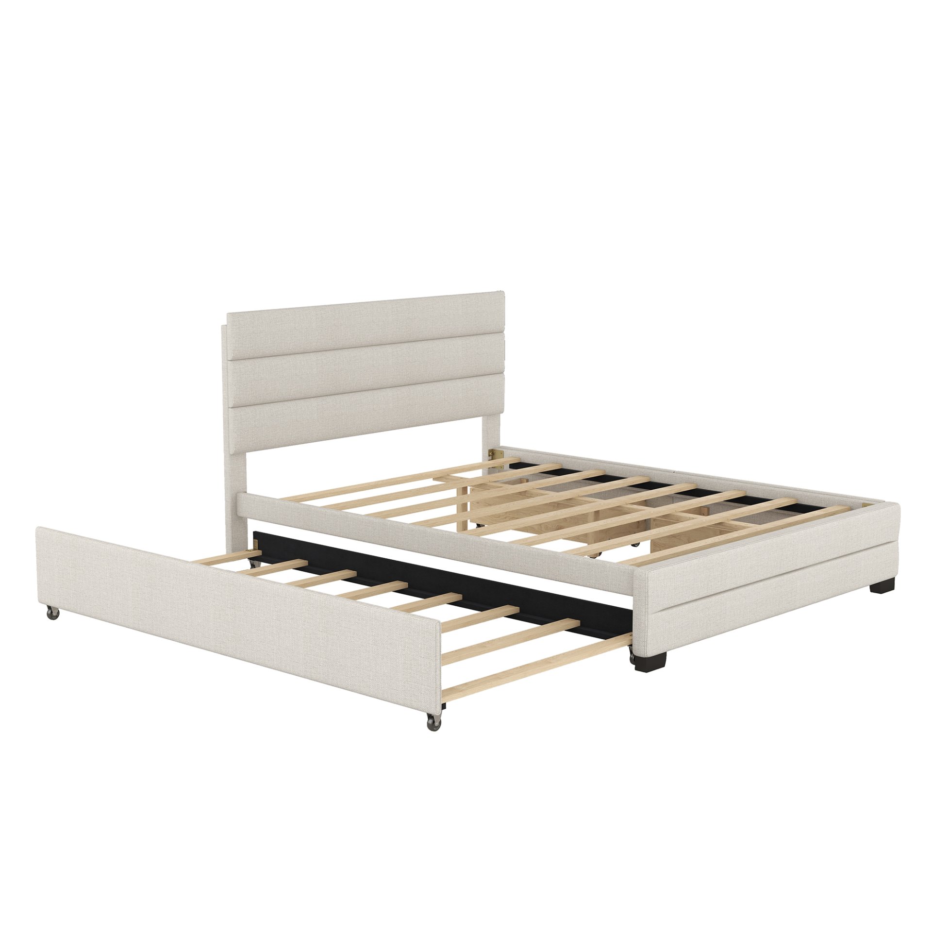 Queen Platform Bed With Twin Trundle And 2 Storage Drawers - Beige - Image 10