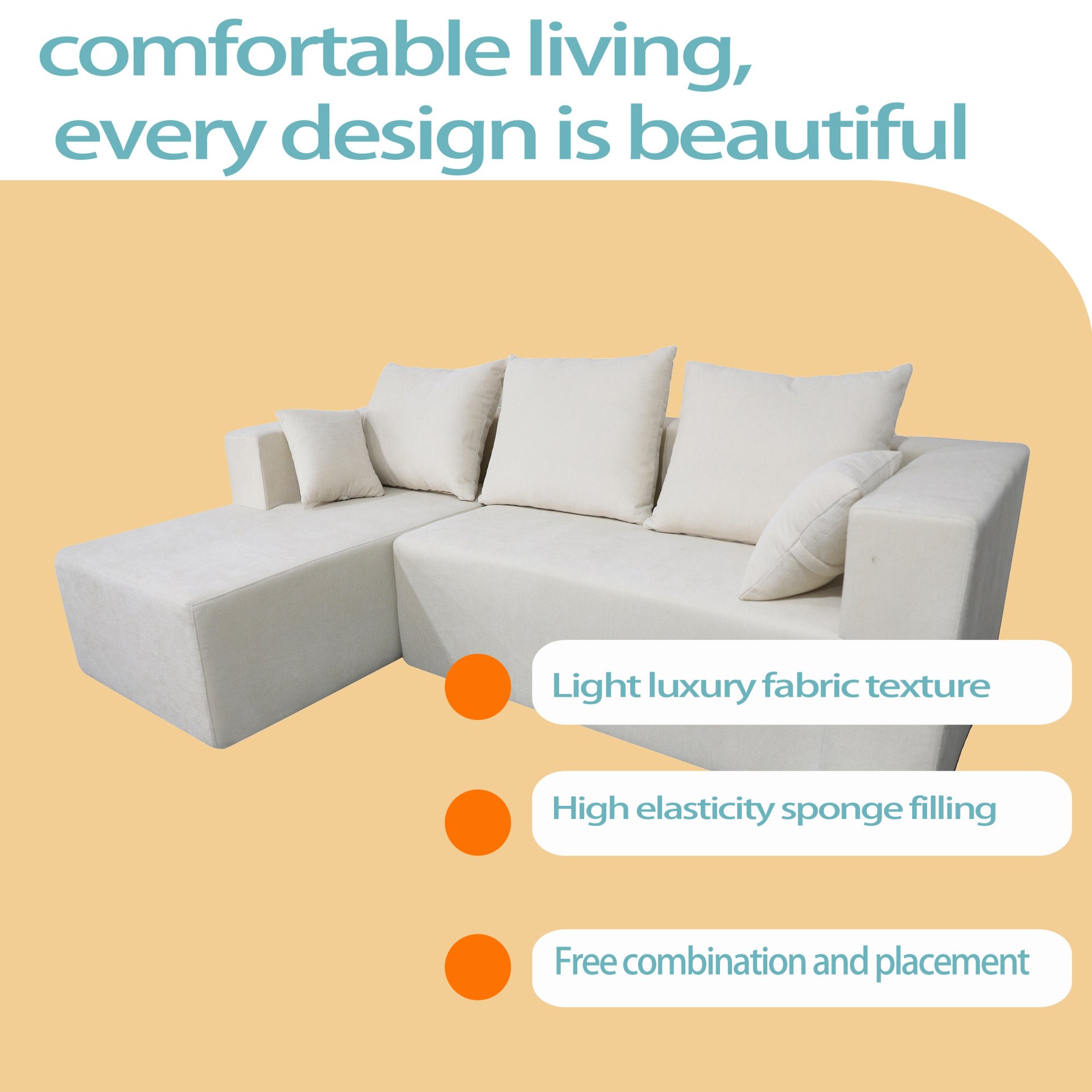Corner Combination Sofa Sectional Couch, Modular Design For Living Spaces - Beige - Image 21