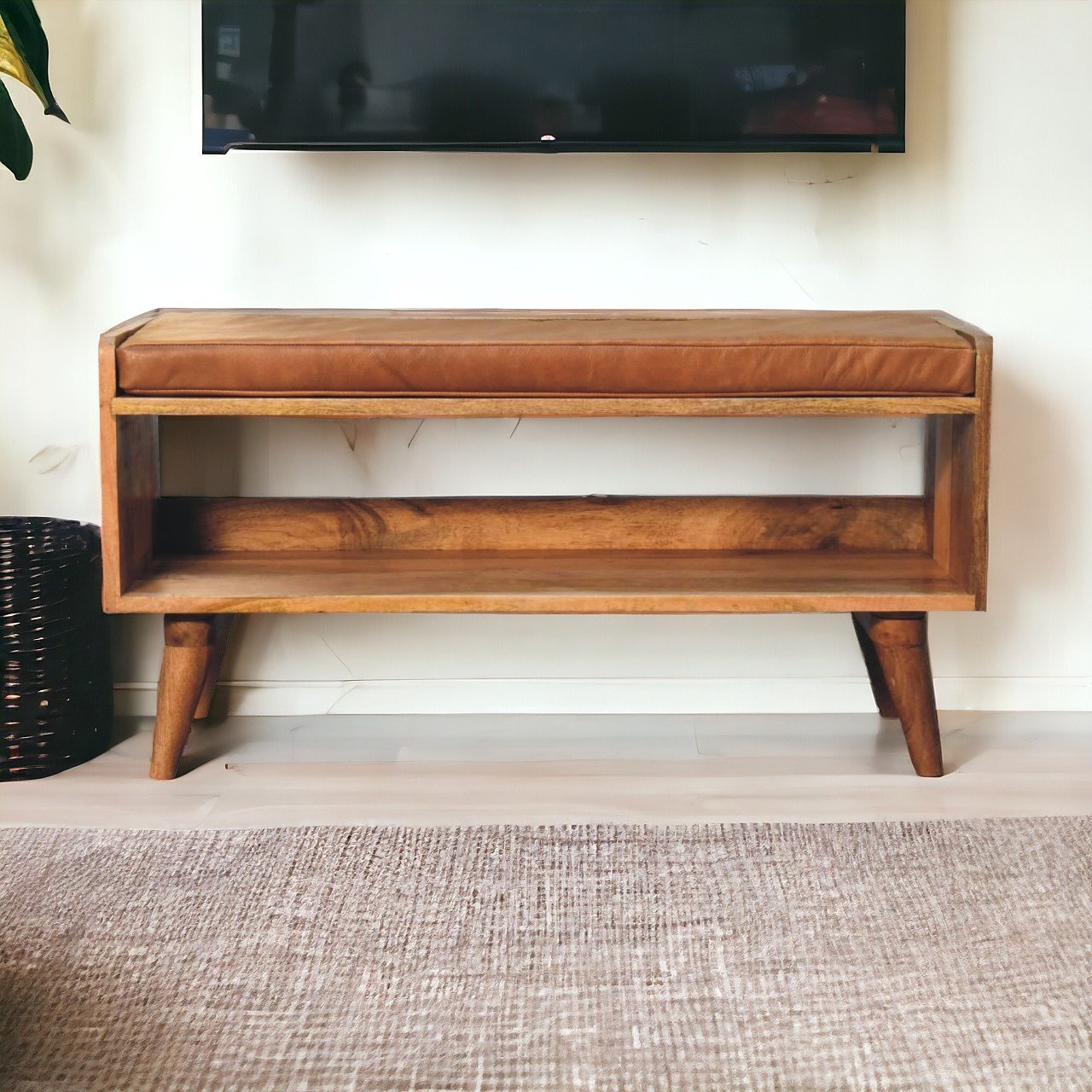 Bench With Leather Seatpad - Oak - Image 12