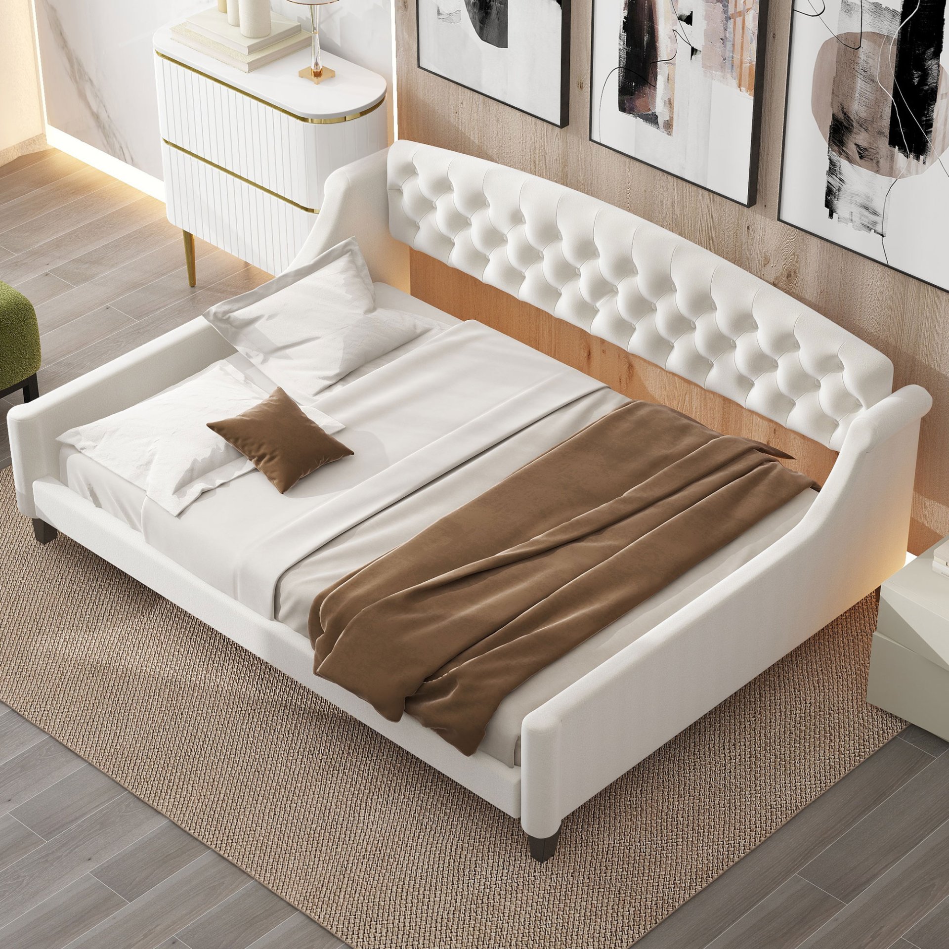 Luxury Tufted Button Daybed, Full - Beige - Image 5