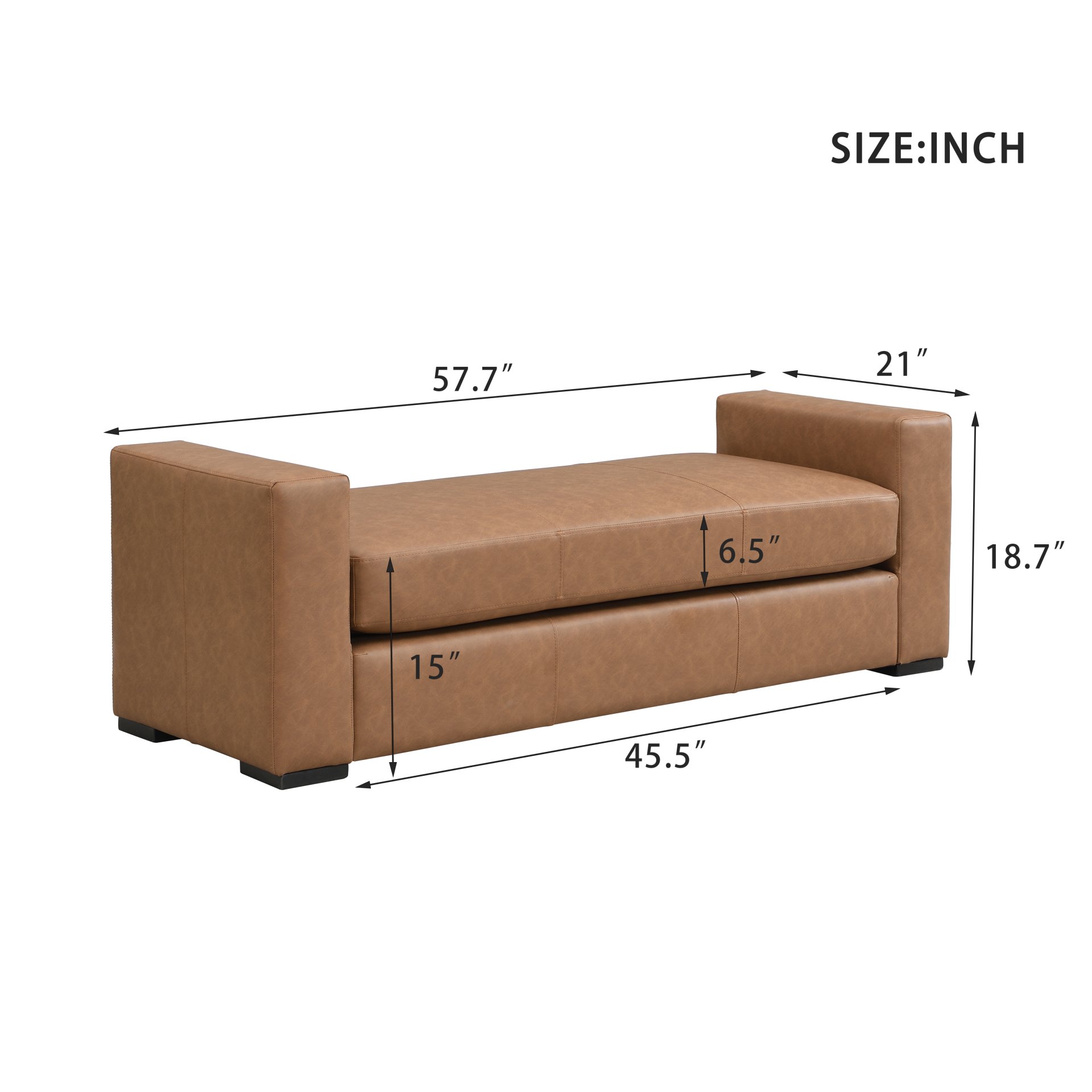 Ottoman With Unique Armrest Design For Living Spaces - Brown Pu - Image 3