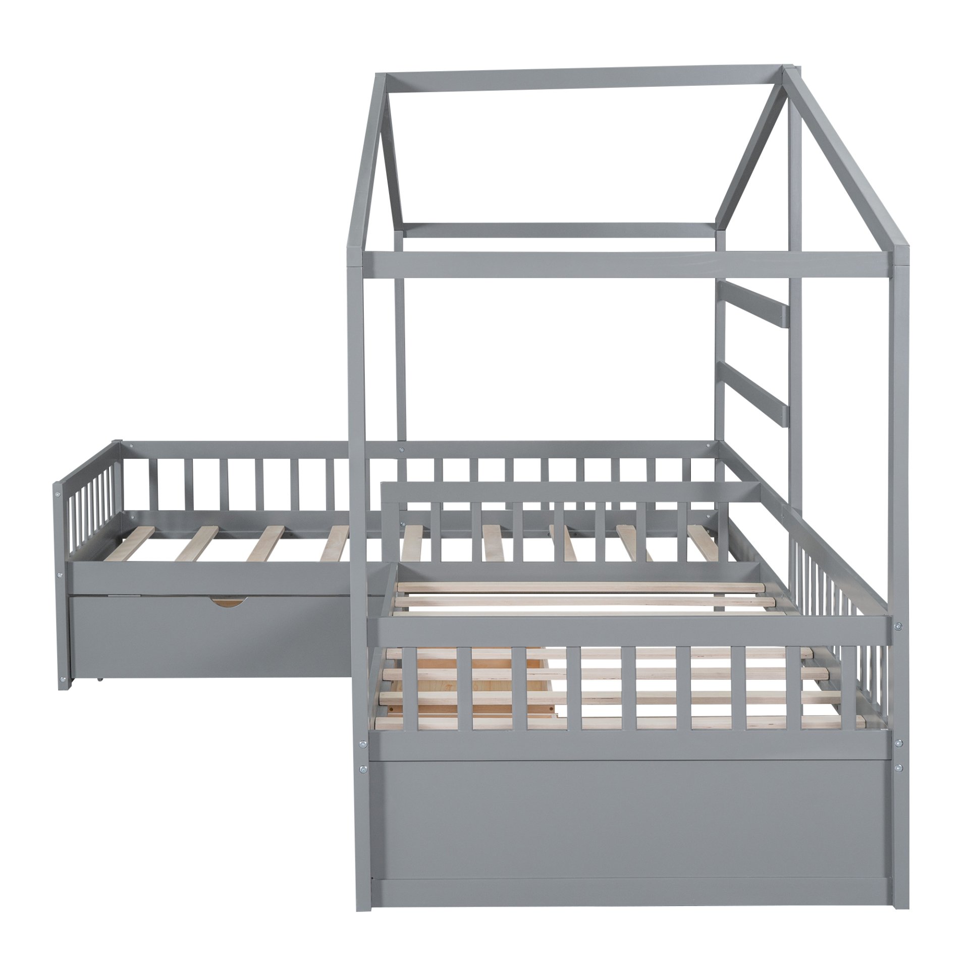 L-Shape Twin Platform Bed With 3 Storage Drawers - Gray - Image 11