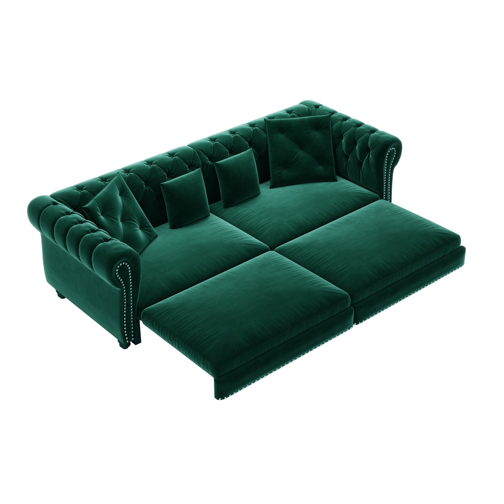 3 In 1 Pull Out Sofa Bed, Convertible Sleeper Sofa Bed, 3 Seater Sofa With Movable Ottoman - Green - Image 21