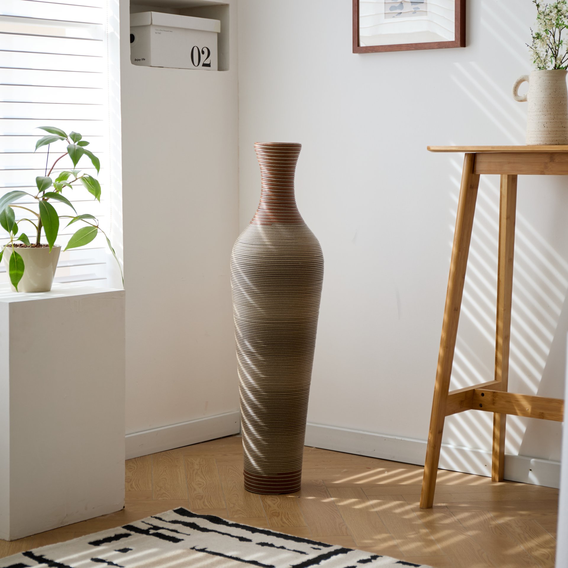 Tall Vase - Brown Decorative Floor Vase, Classic Neat Floor Vase Tall Freestanding Flower Holder, Artificial Rattan Vase, Floor Vase, Flower Holder For Home Decor - Gray - Image 5