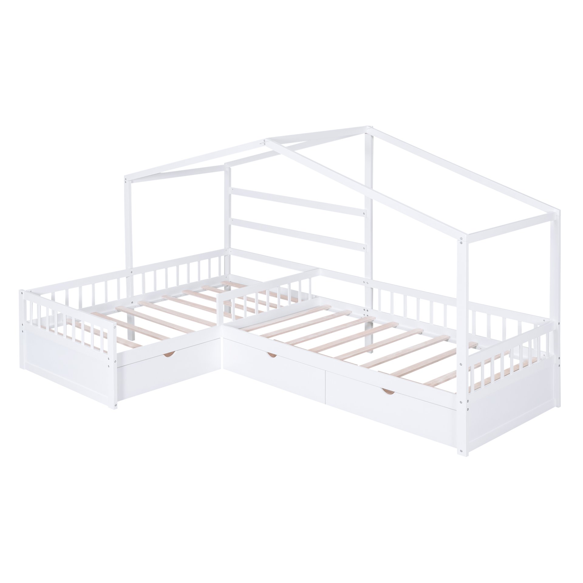 L-Shape Twin Platform Bed With 3 Storage Drawers - White - Image 11