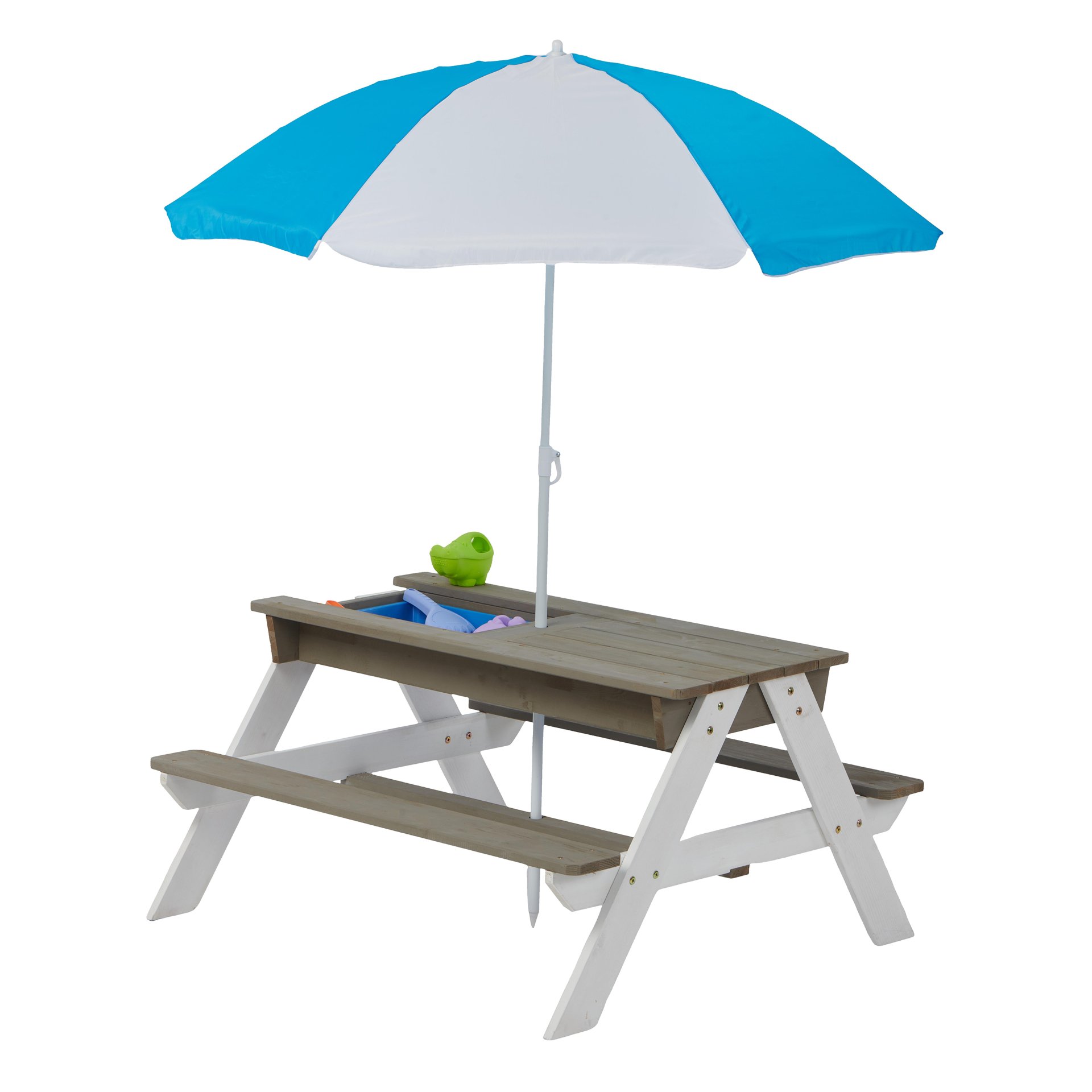 Wooden Kids Picnic Table, Sand And Water Table With Umbrella, Activity Table For Outdoor Backyard Patio Play - White / Gray - Image 12