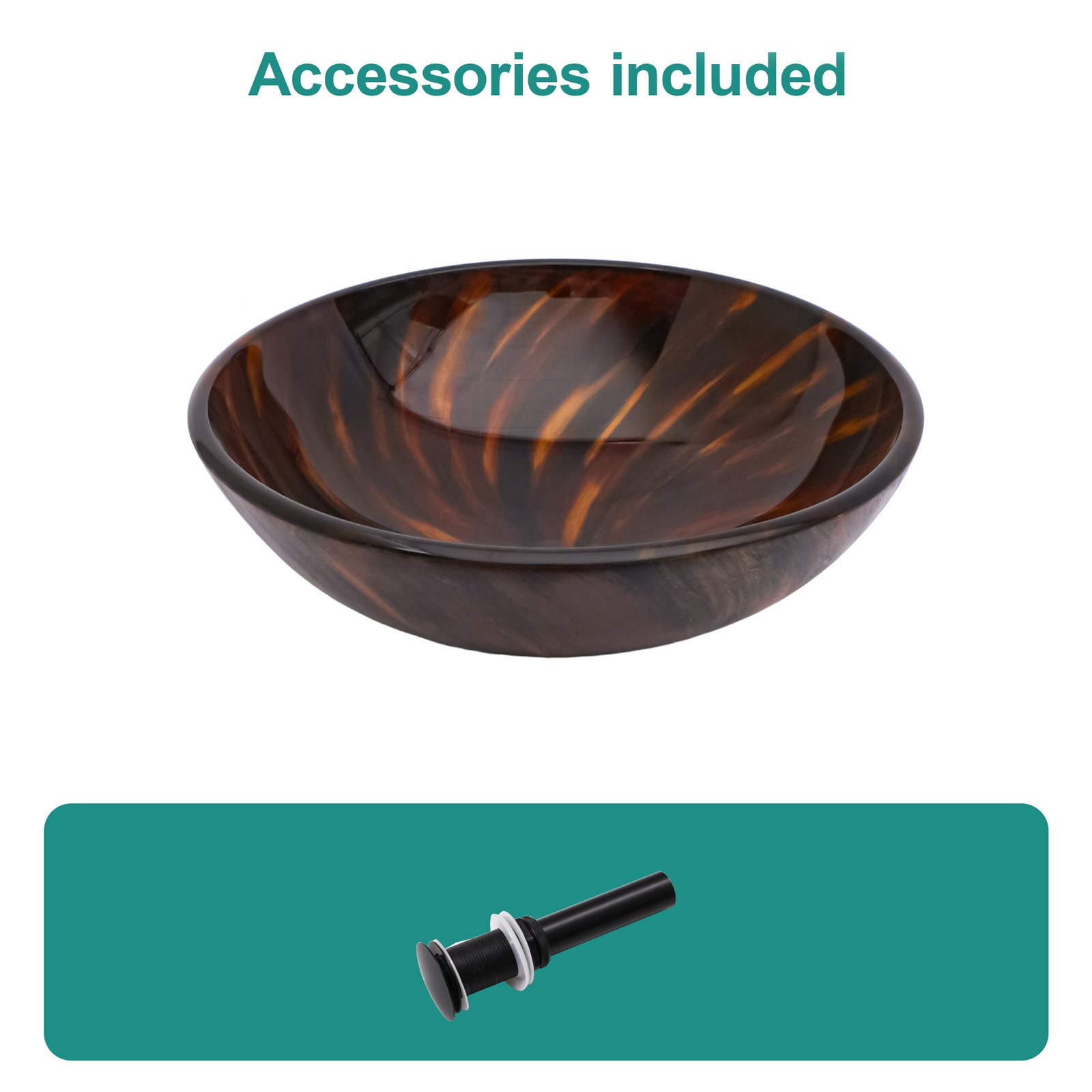 Vessel Bathroom Sink With Pop Up Drain, Round Bowl Design For Bathrooms - Brown - Image 5
