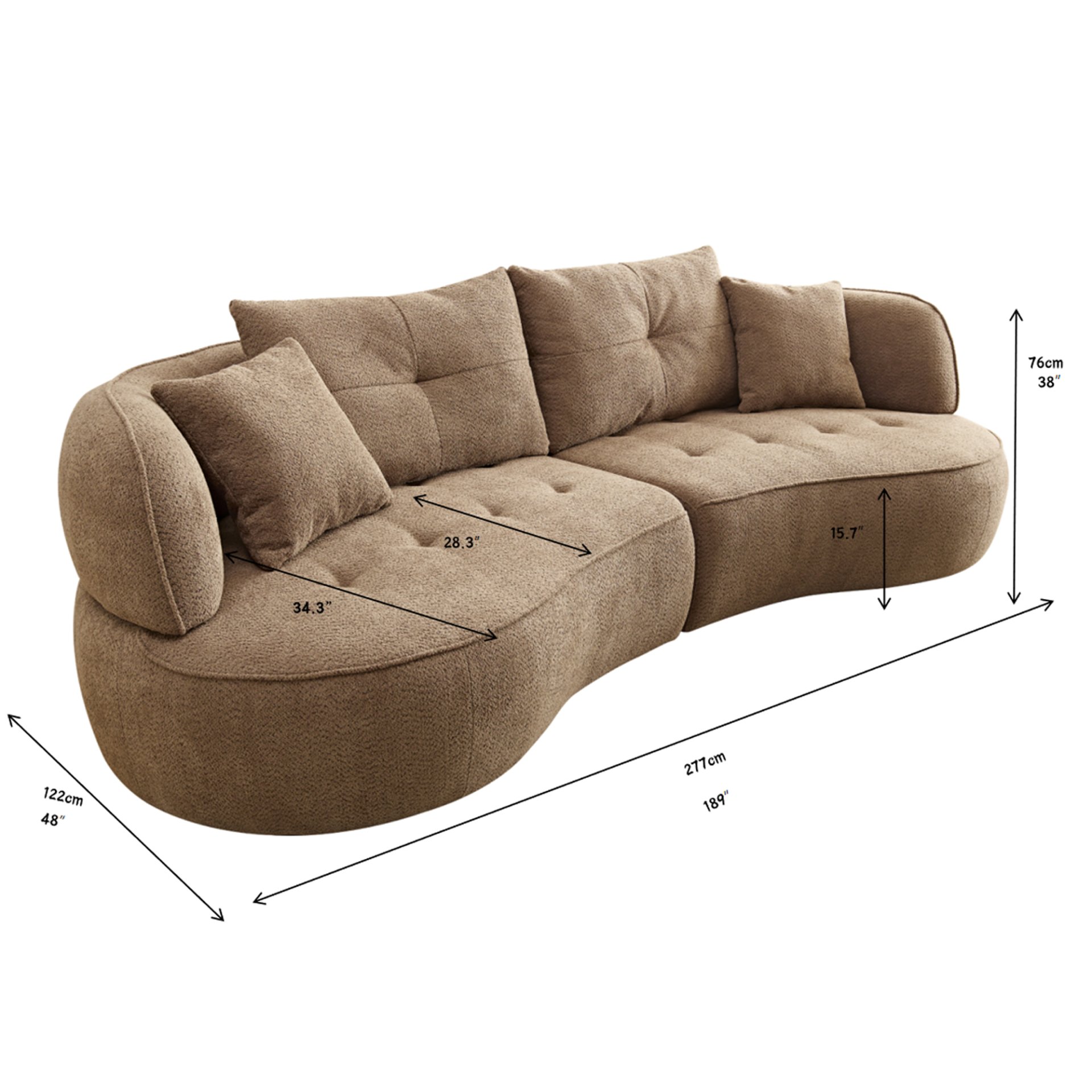 Modular Sofa, Durable Fabric, Solid Wood Frame, High Density Sponge Padding, Seating For 4 - Camel - Image 3