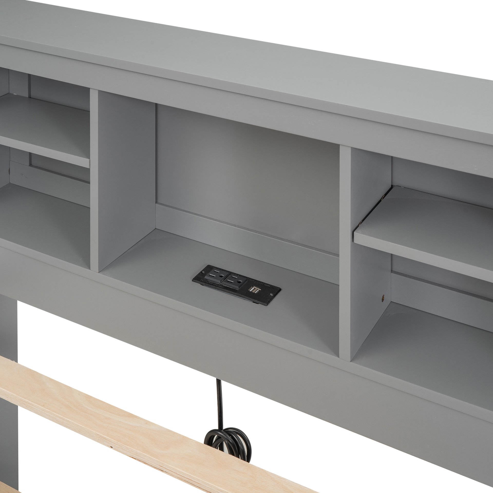 Twin Size Platform Bed With Storage Headboard, USB, Trundle And 3 Drawers - Gray - Image 17