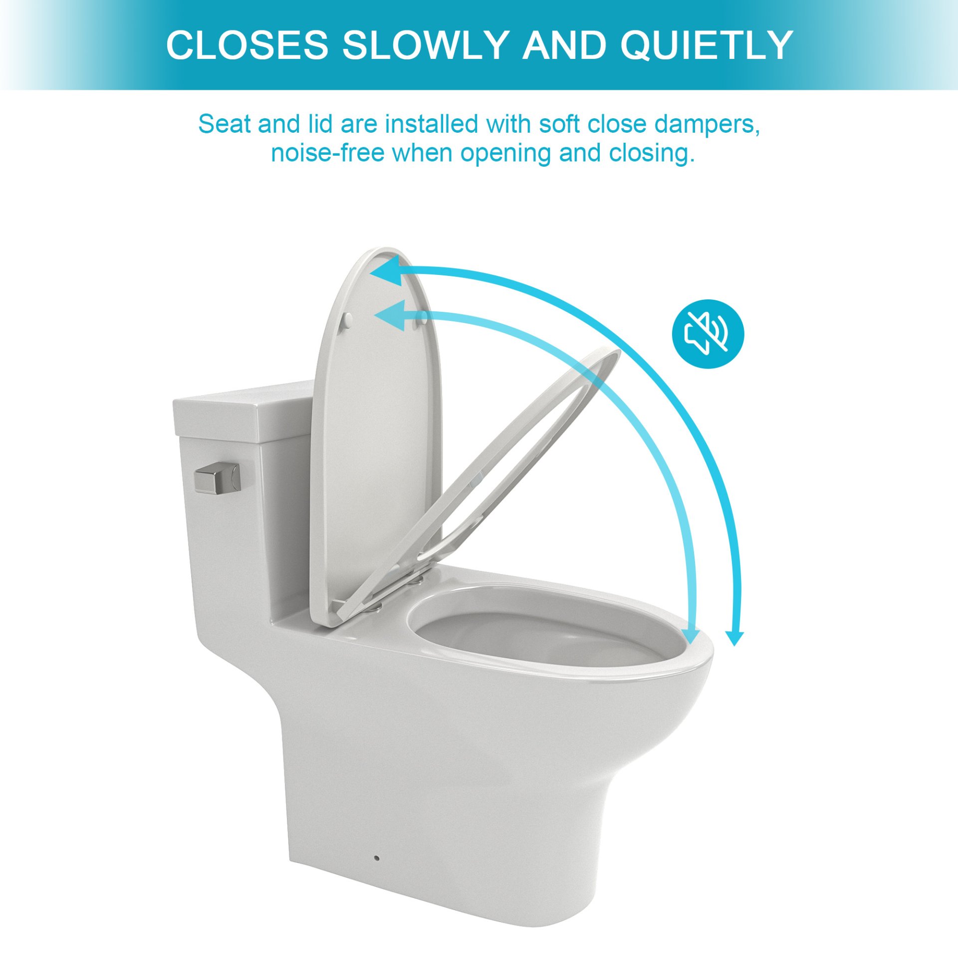 1 Piece Toilet, Soft Closing Seat - White - Image 7