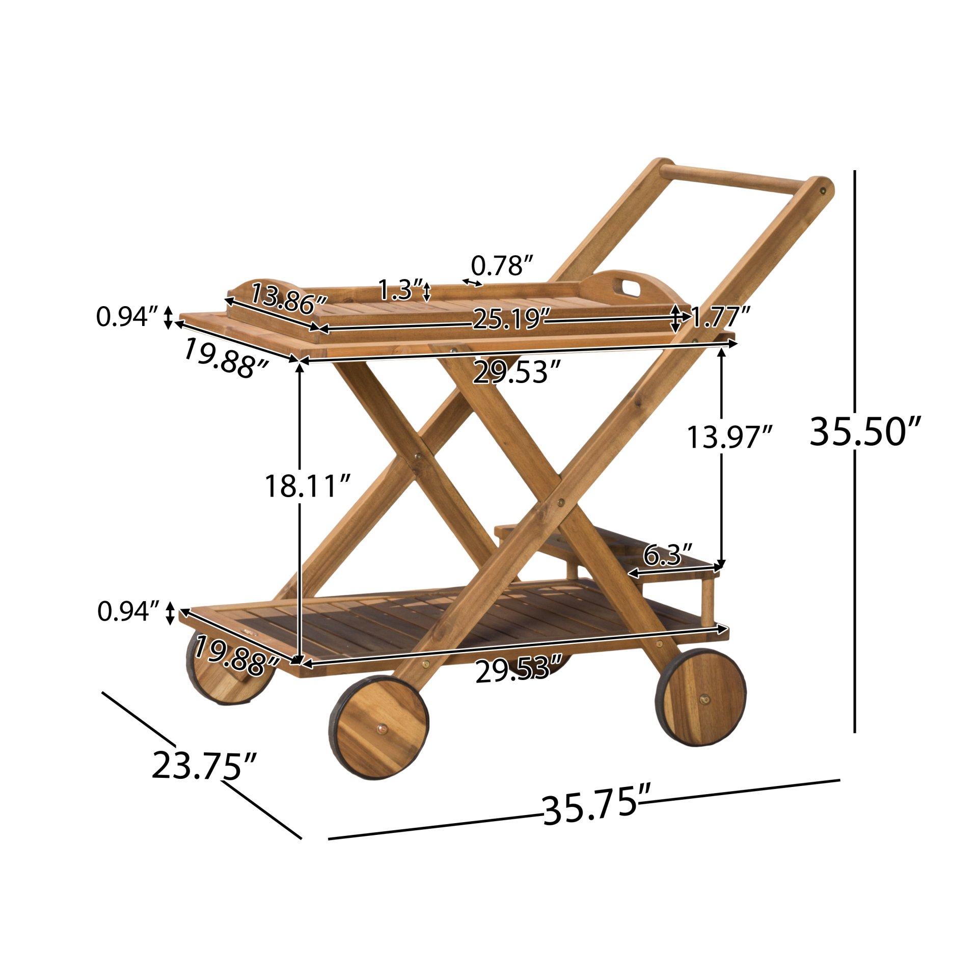 Riviera Bar Cart Stained Mobile With Wheels For Entertaining - Natural Stained - Image 3