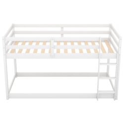 Twin Over Twin Floor Bunk Bed With Ladder - White