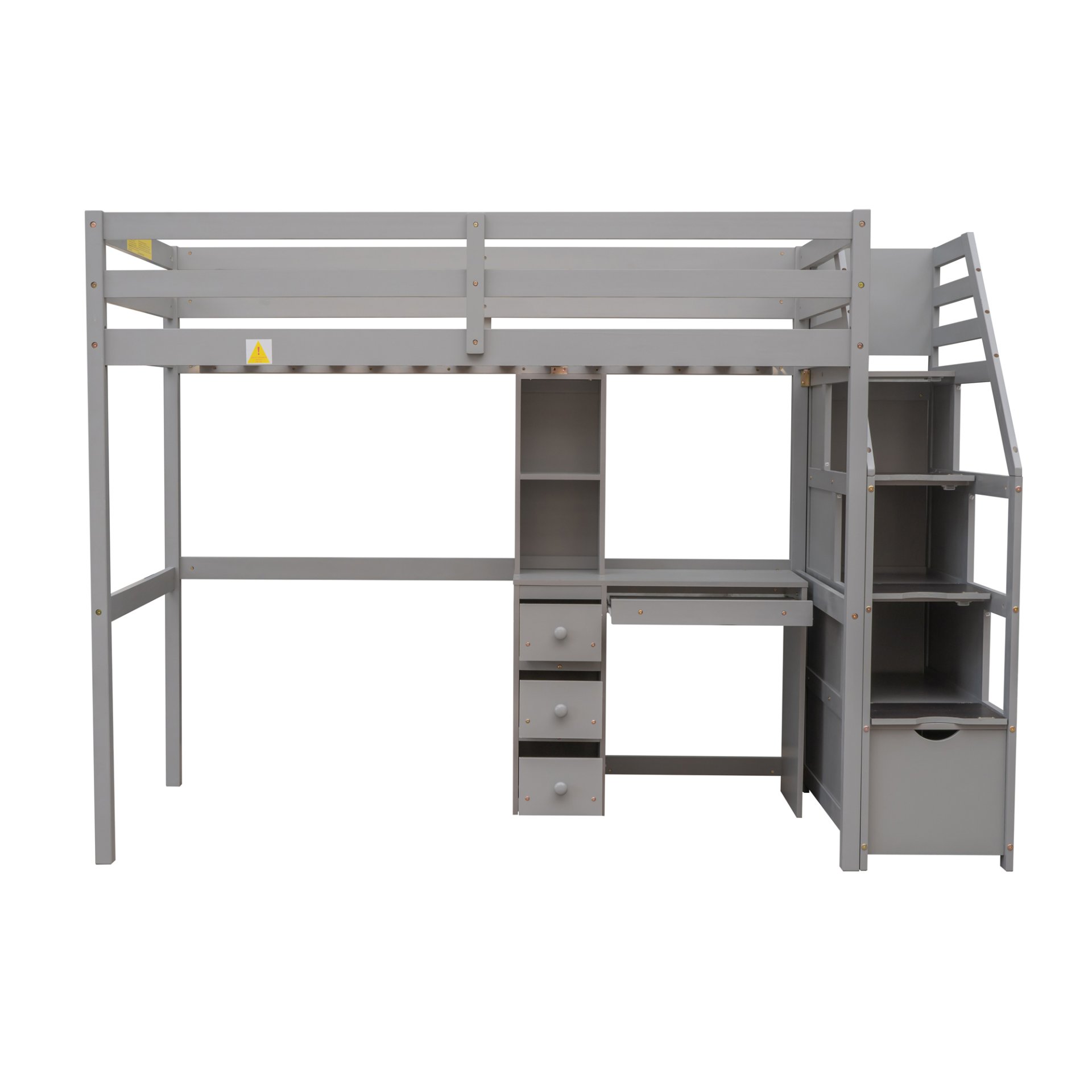 Twin Size Loft Bed With Stand Alone Bunk, Storage Staircase, Desk, Shelves, And Drawers - Gray - Image 10